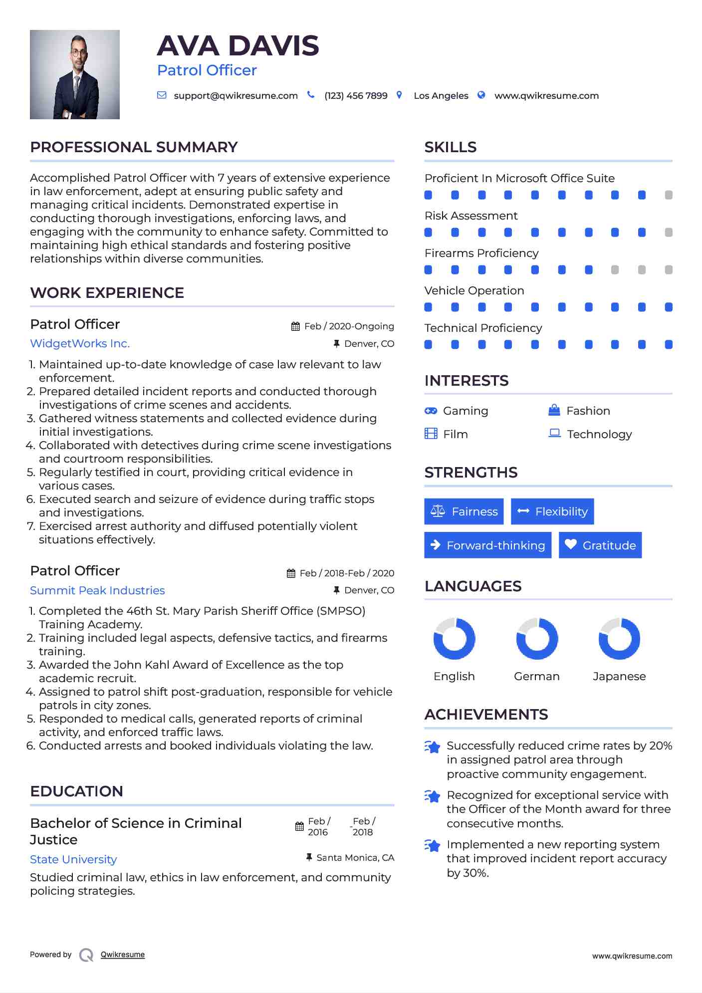 Patrol Officer Resume Example