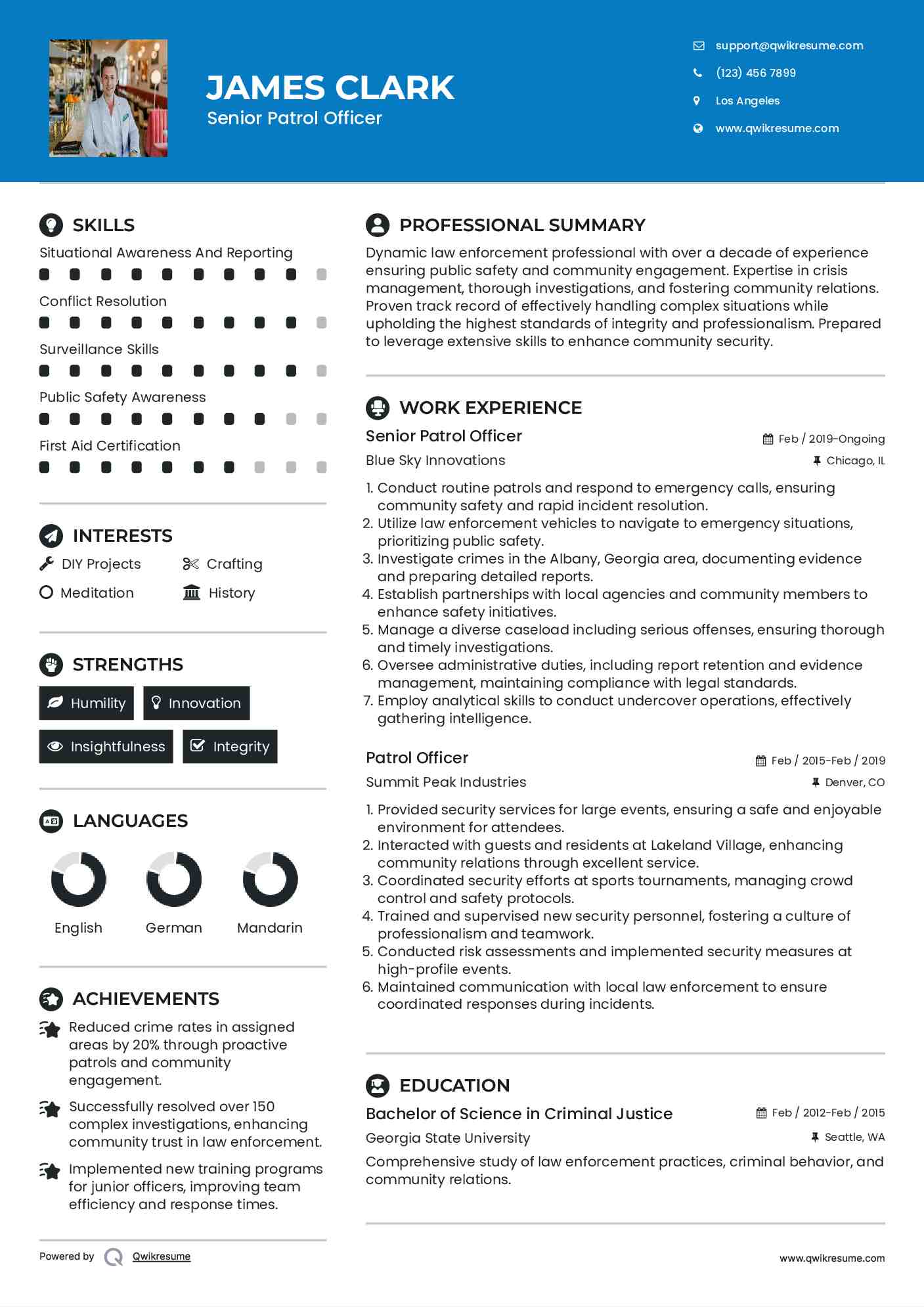 Senior Patrol Officer Resume Example