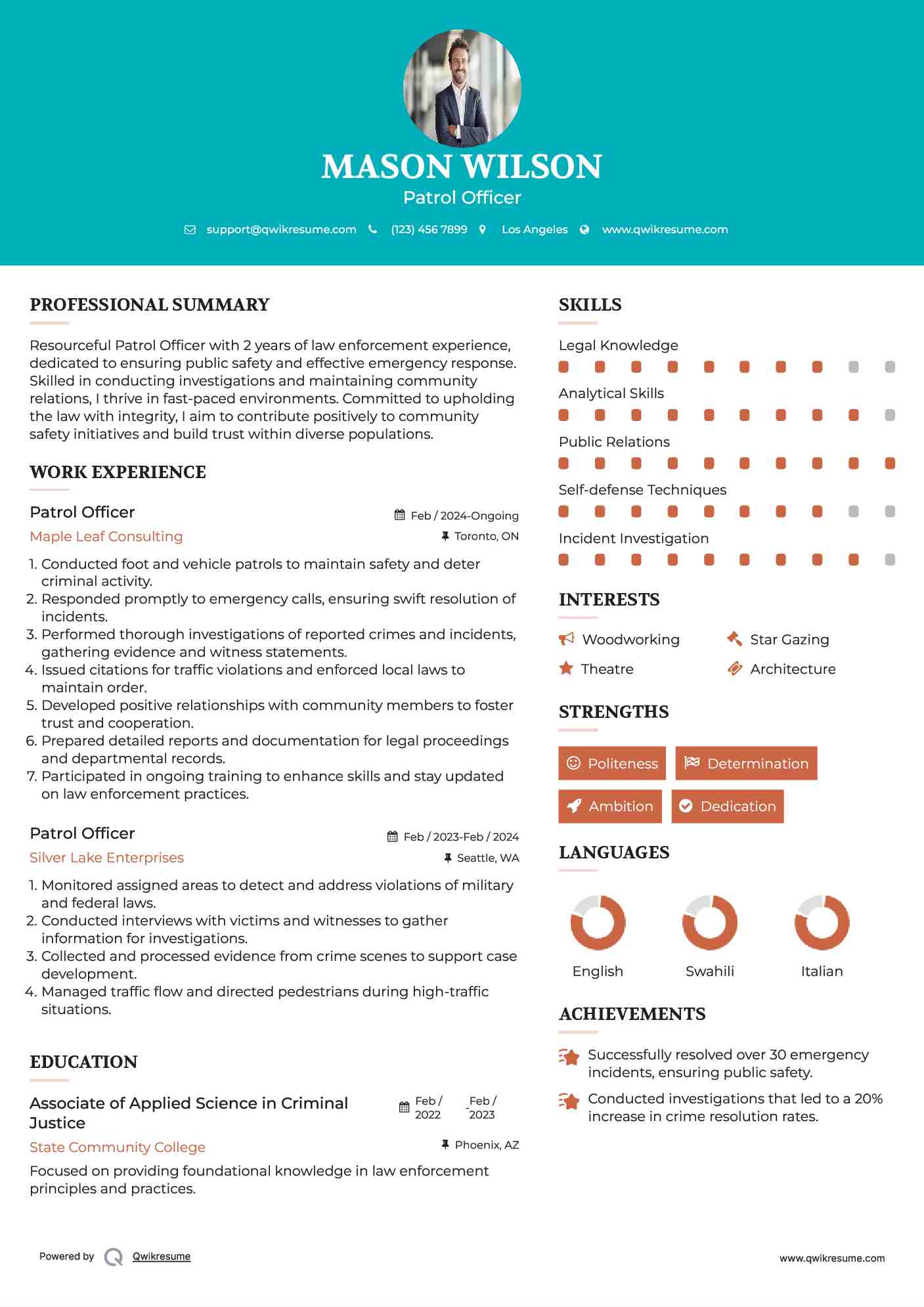 Patrol Officer Resume Example