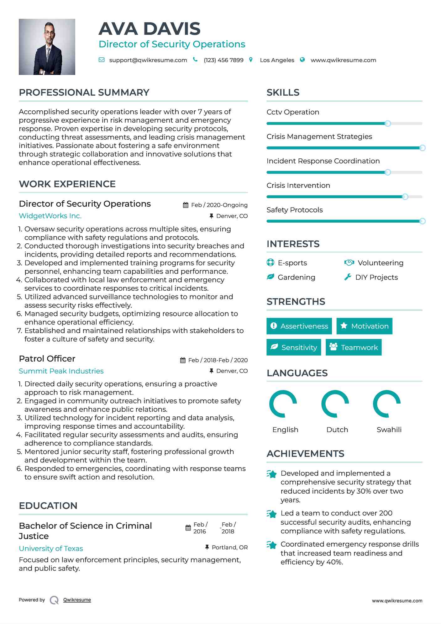 Director of Security Operations Resume Template