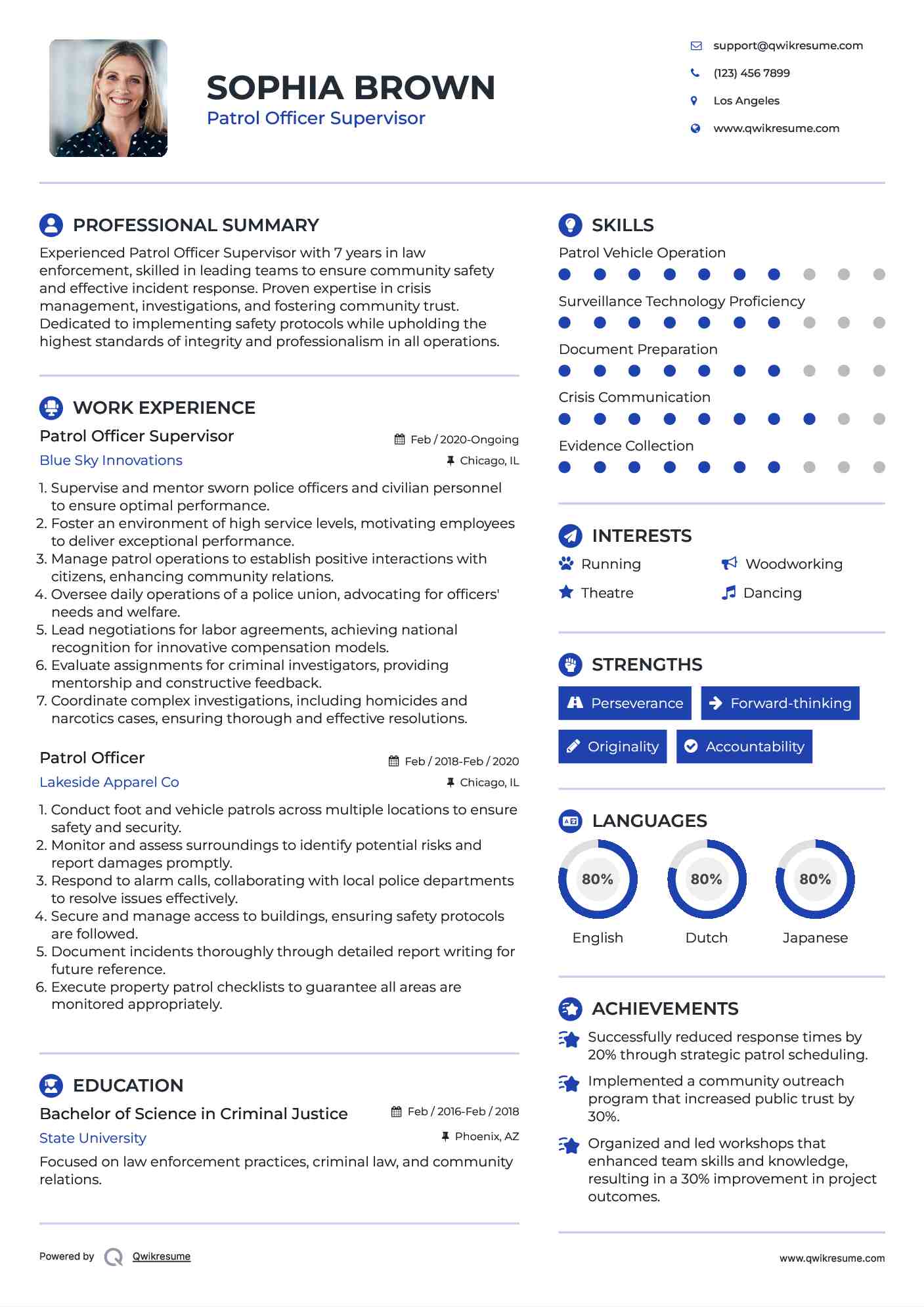 Patrol Officer Supervisor Resume Format