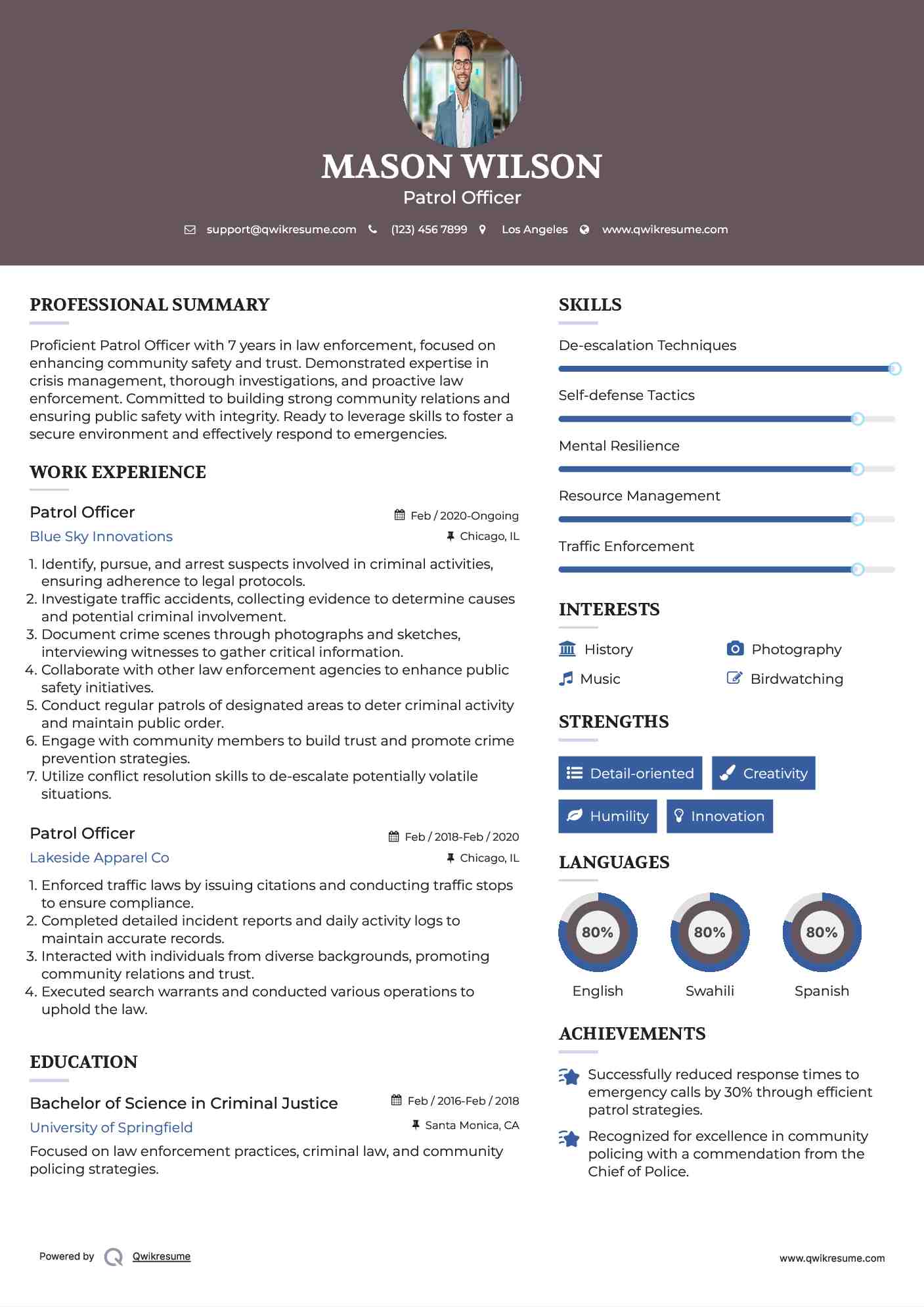 Patrol Officer Resume Template