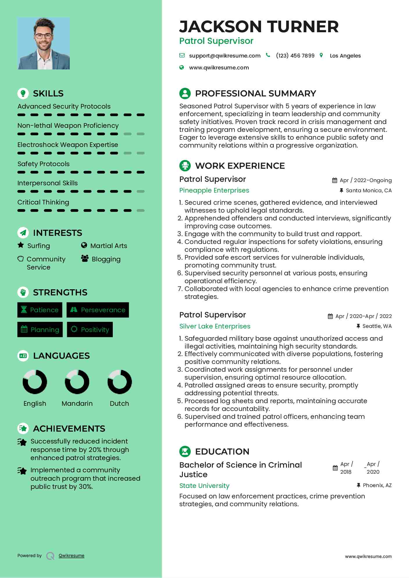Patrol Supervisor Resume Template