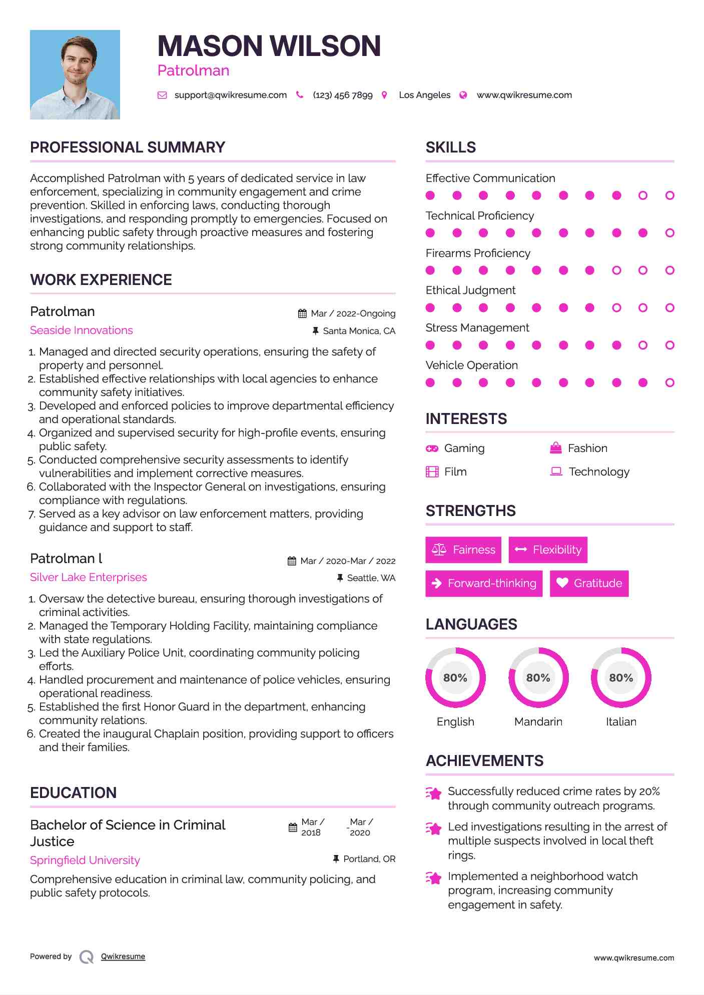 Patrolman Resume Template