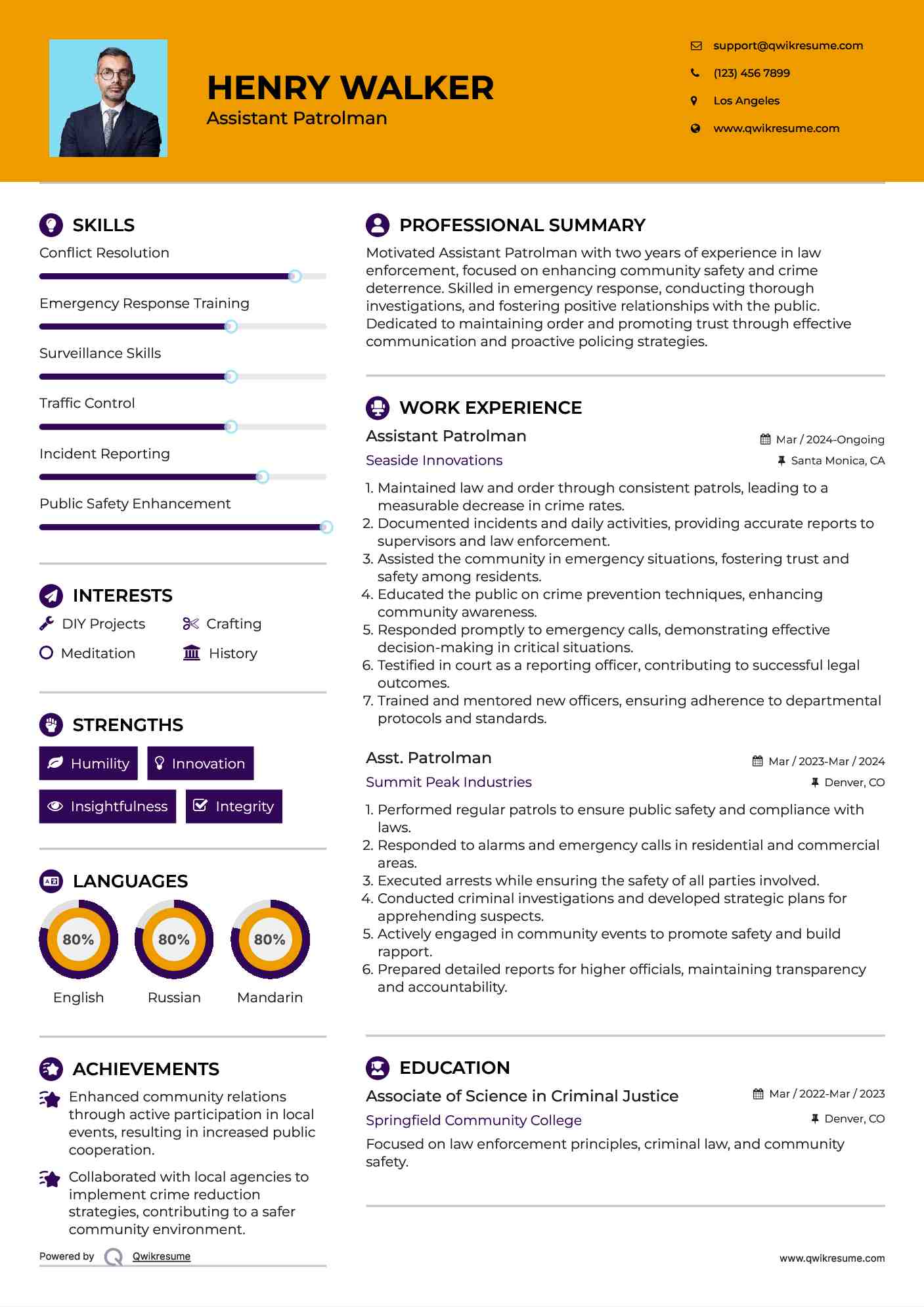  Assistant Patrolman Resume Format