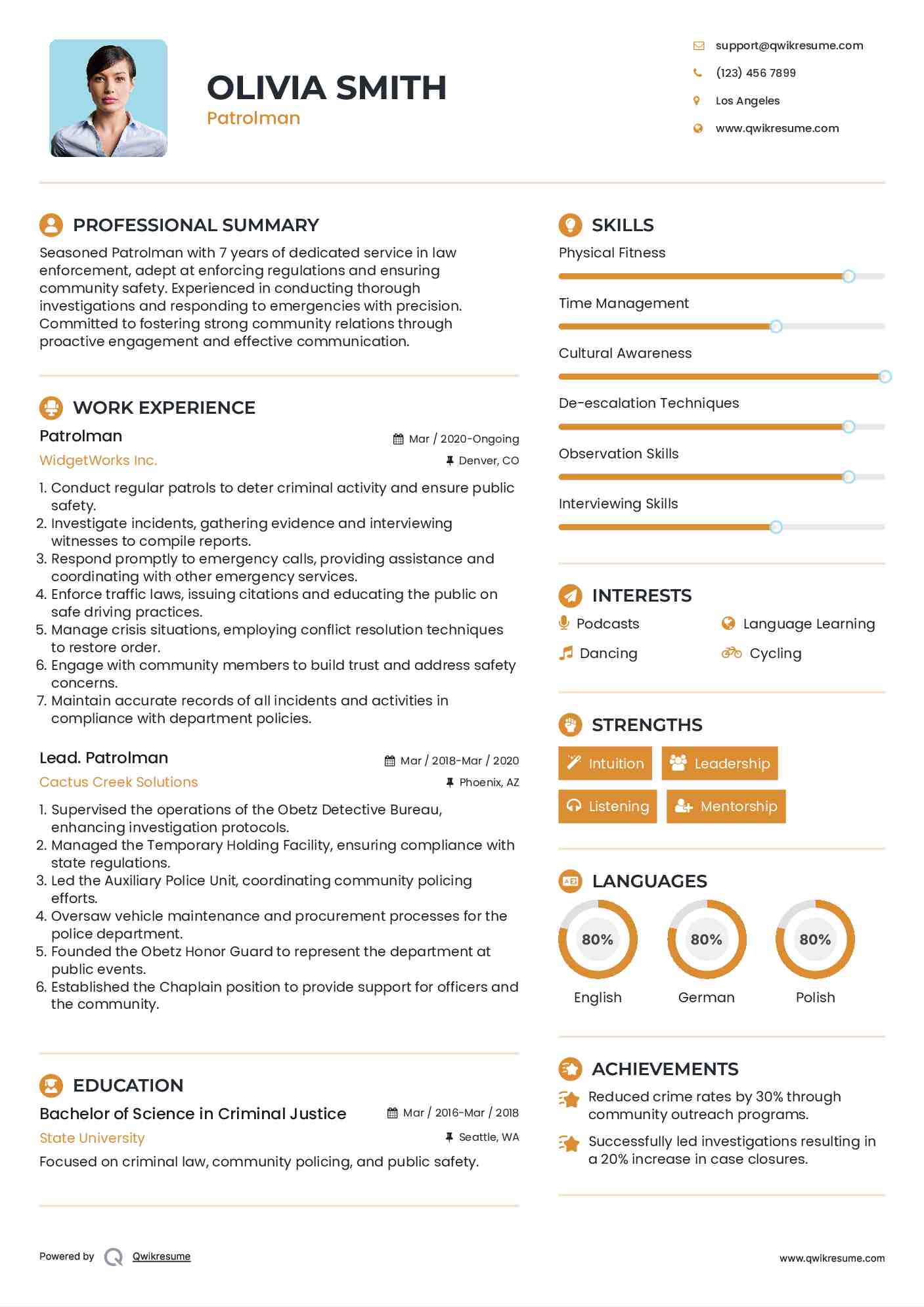 Patrolman Resume Model