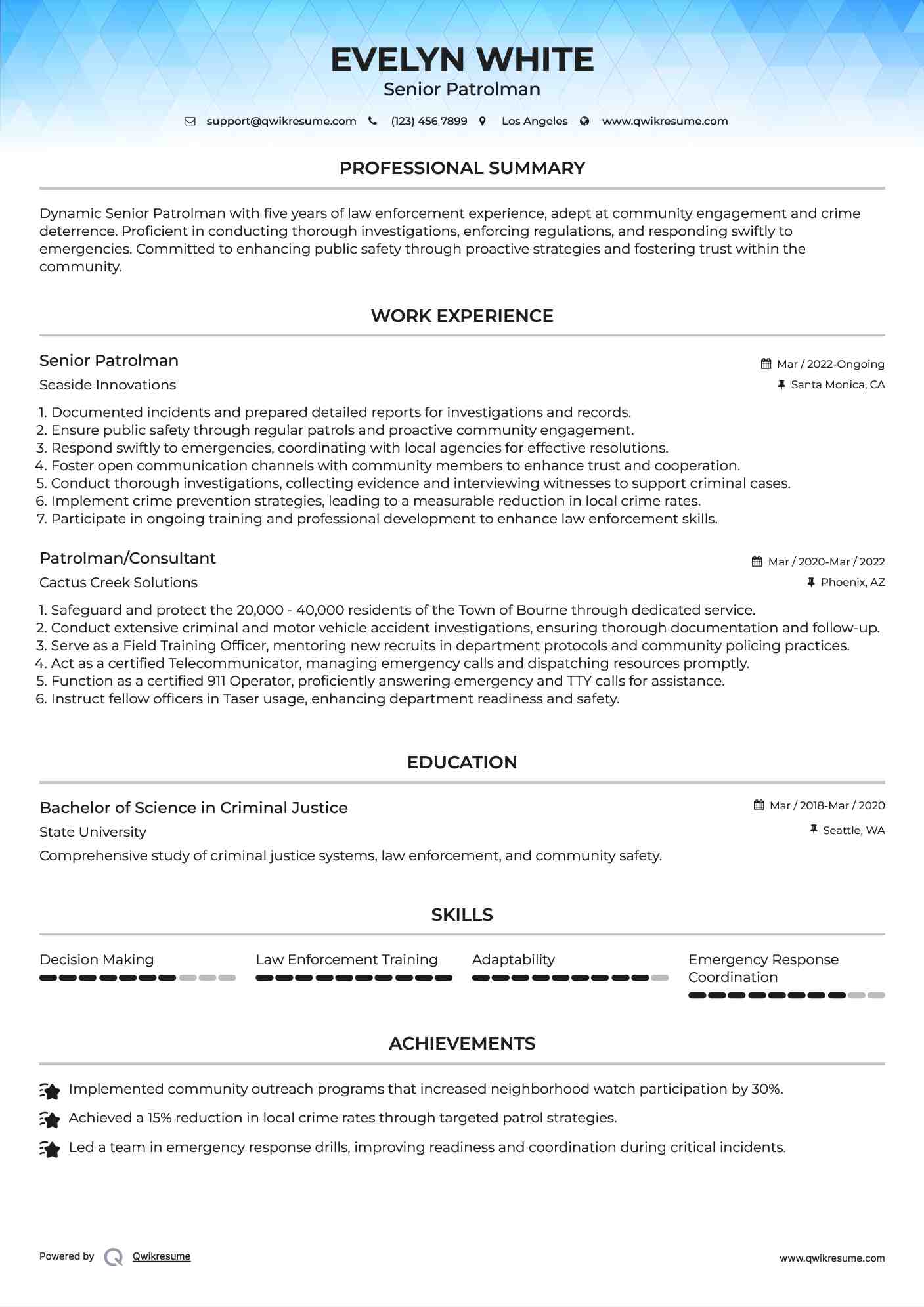 Senior Patrolman Resume Model