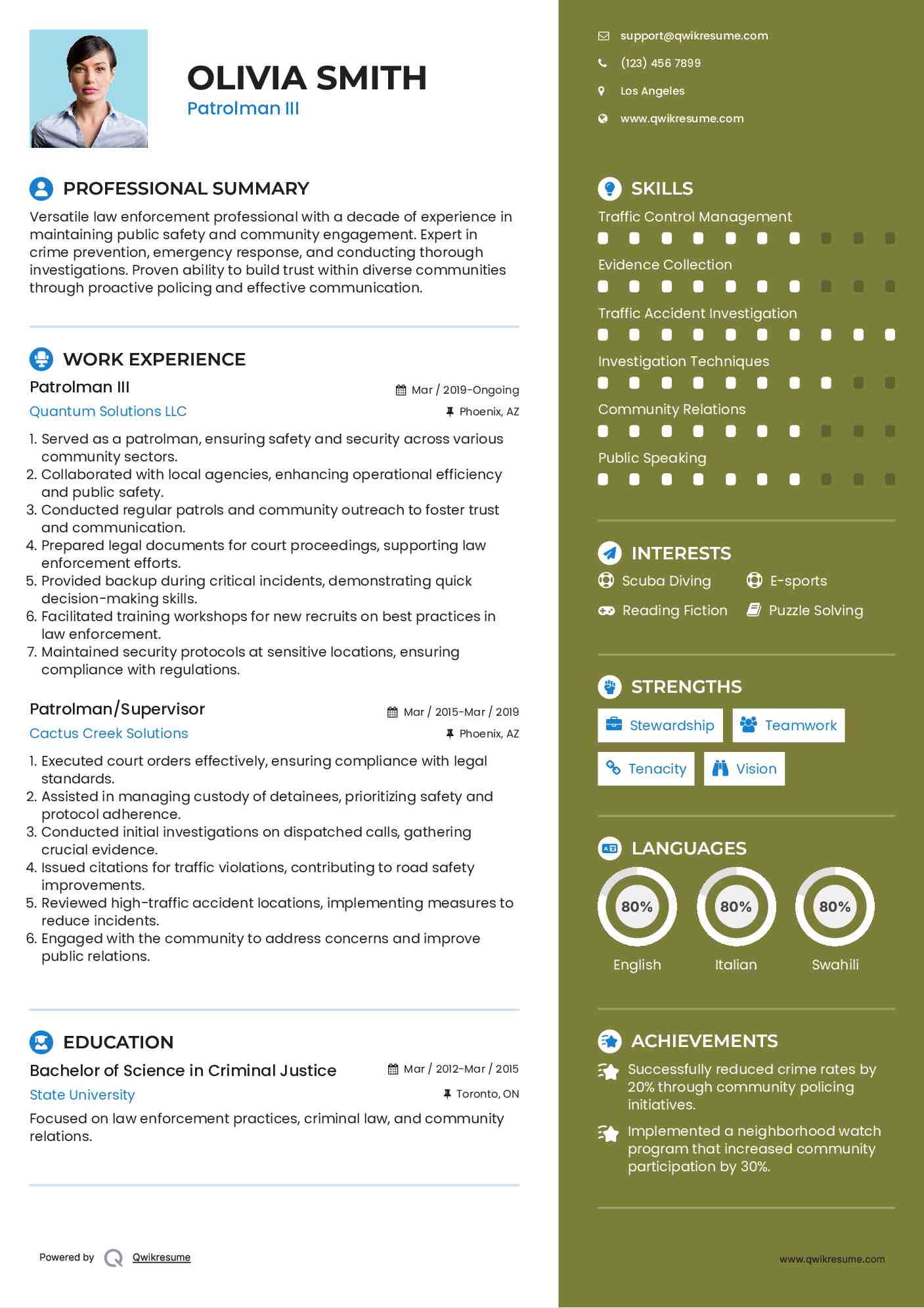Patrolman III Resume Format