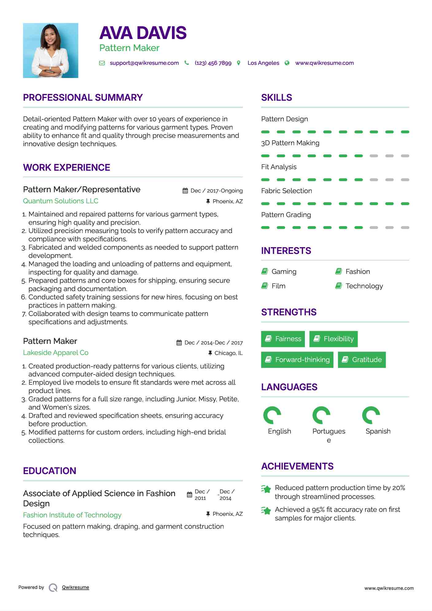 Pattern Maker/Representative Resume Format