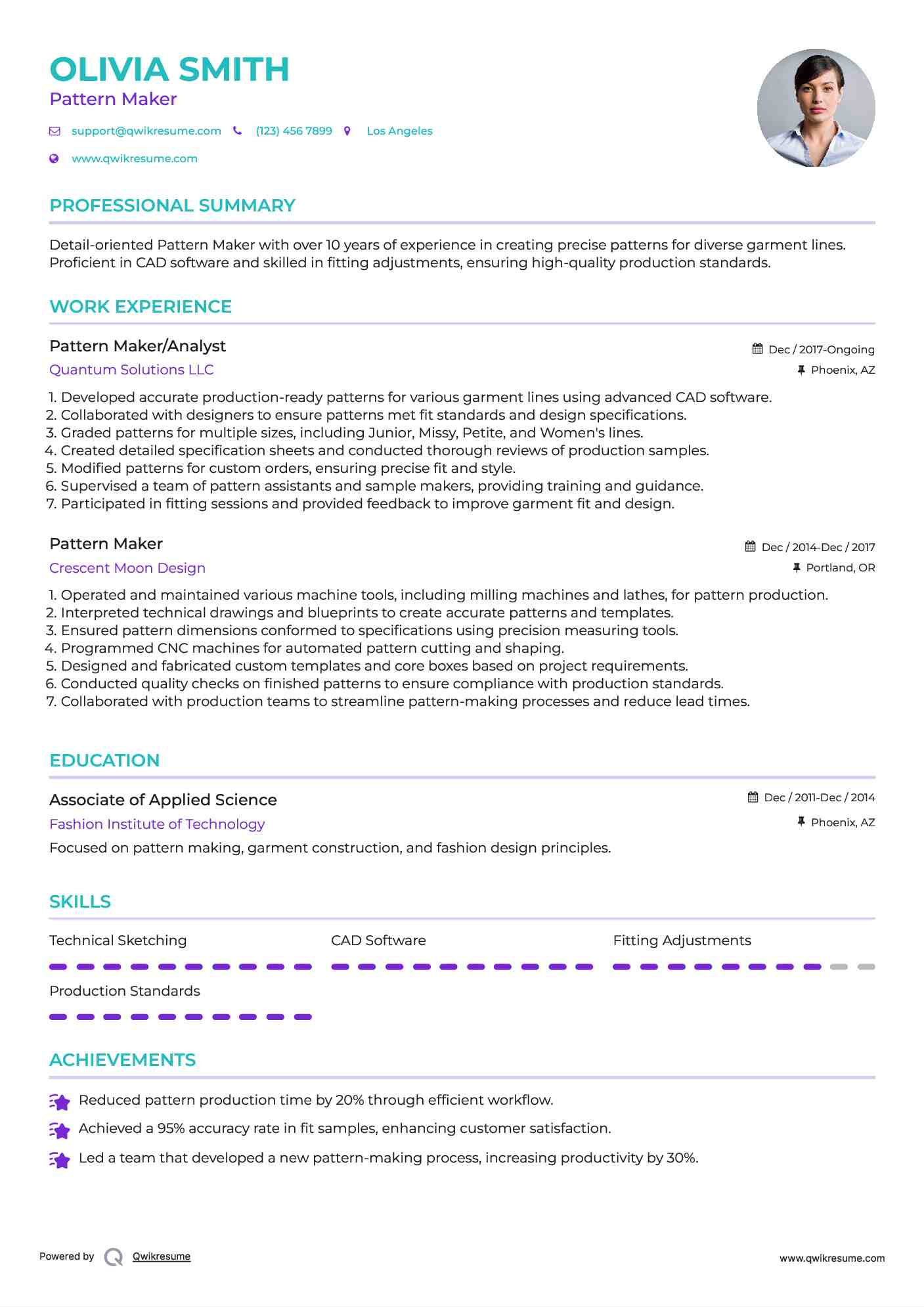 Pattern Maker/Analyst Resume Model