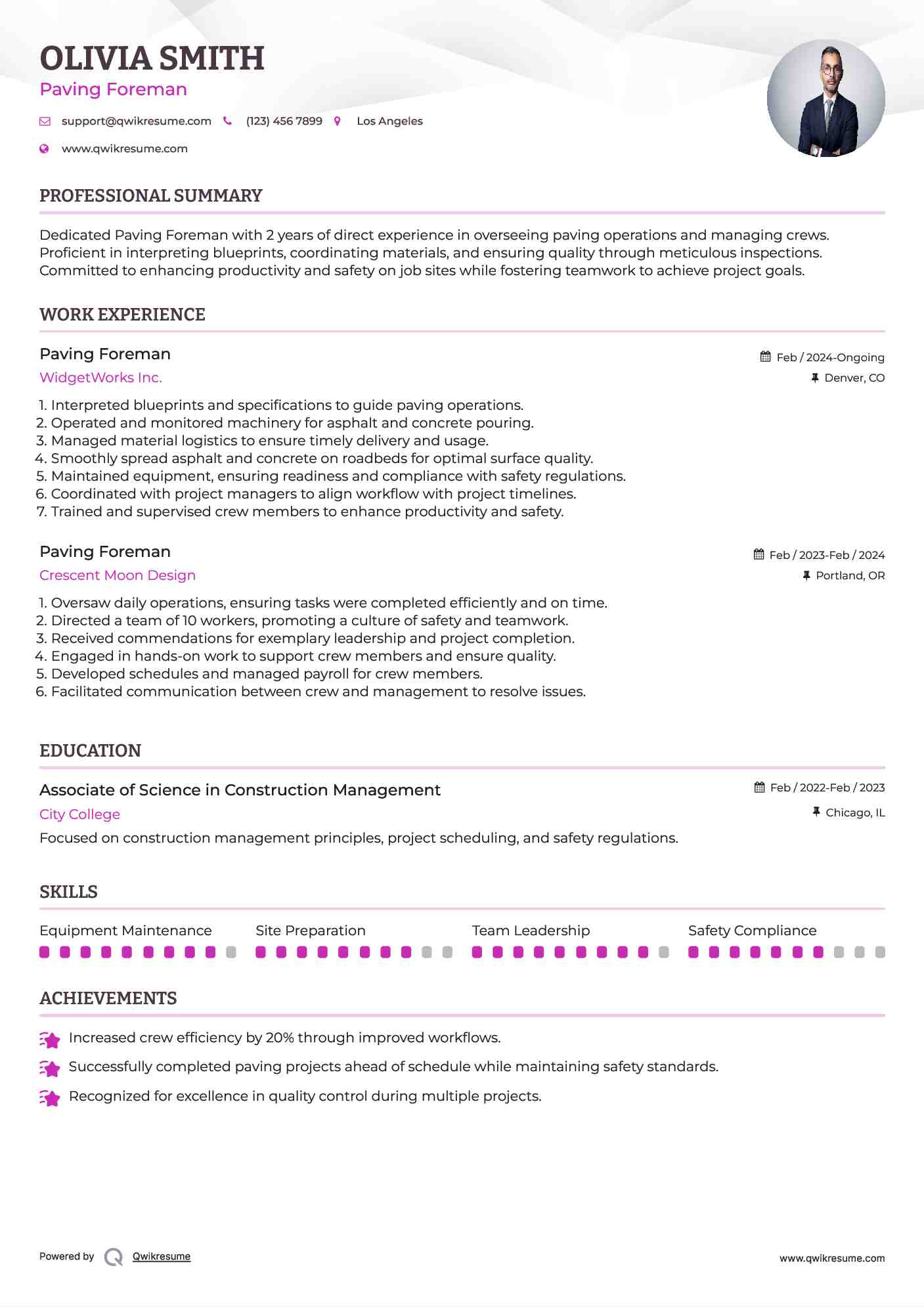 Paving Foreman Resume Example