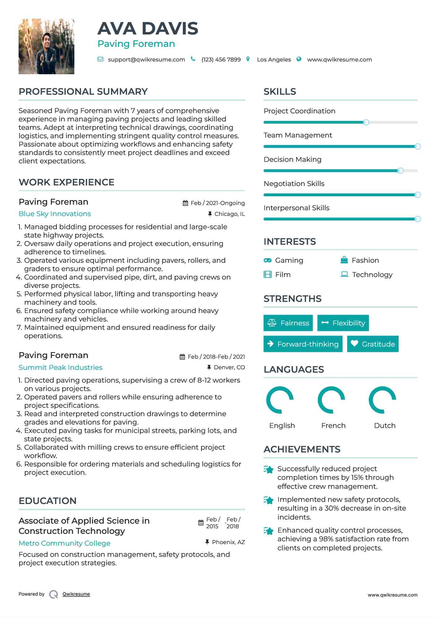 Paving Foreman Resume Model