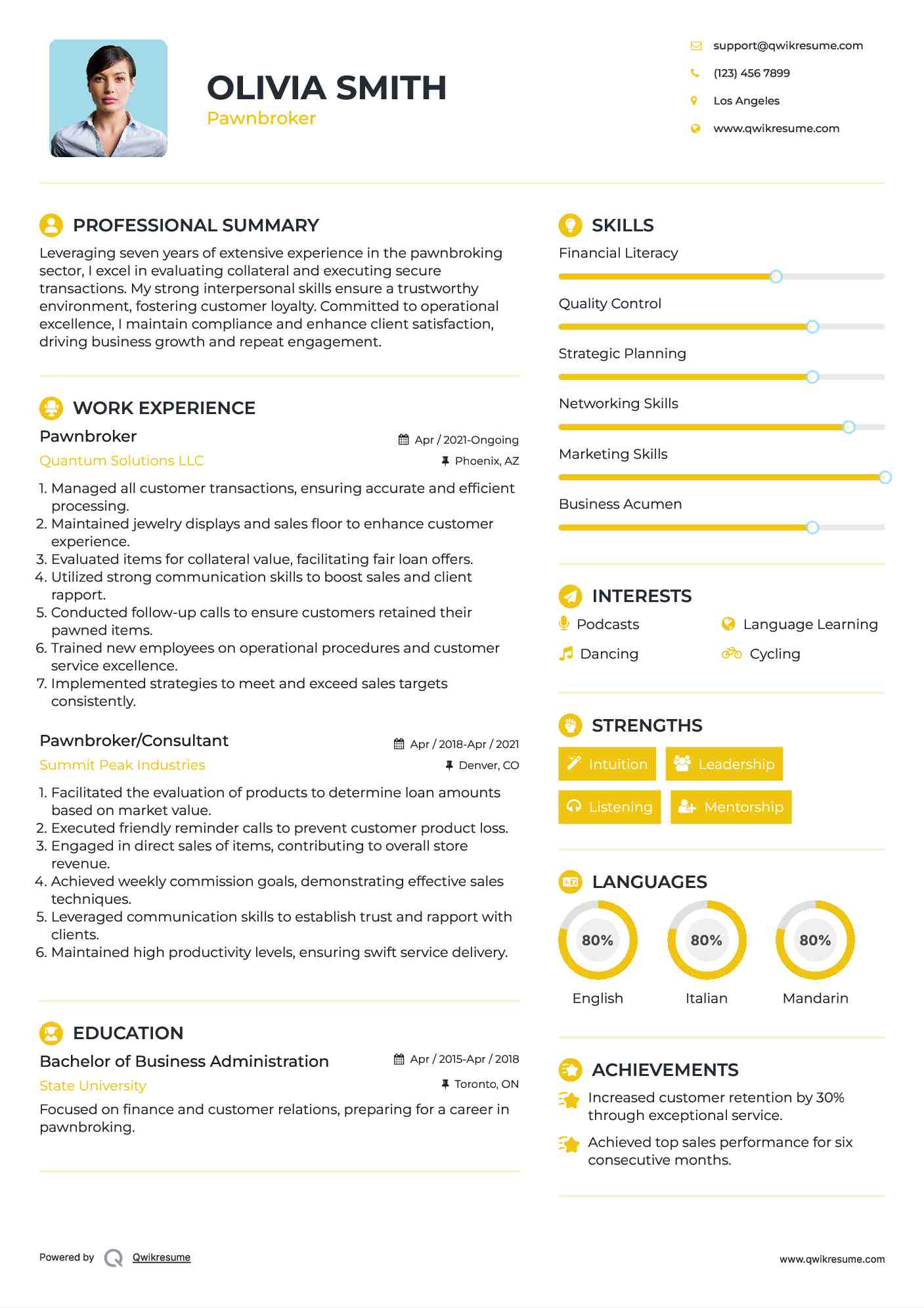 Pawnbroker Resume Format