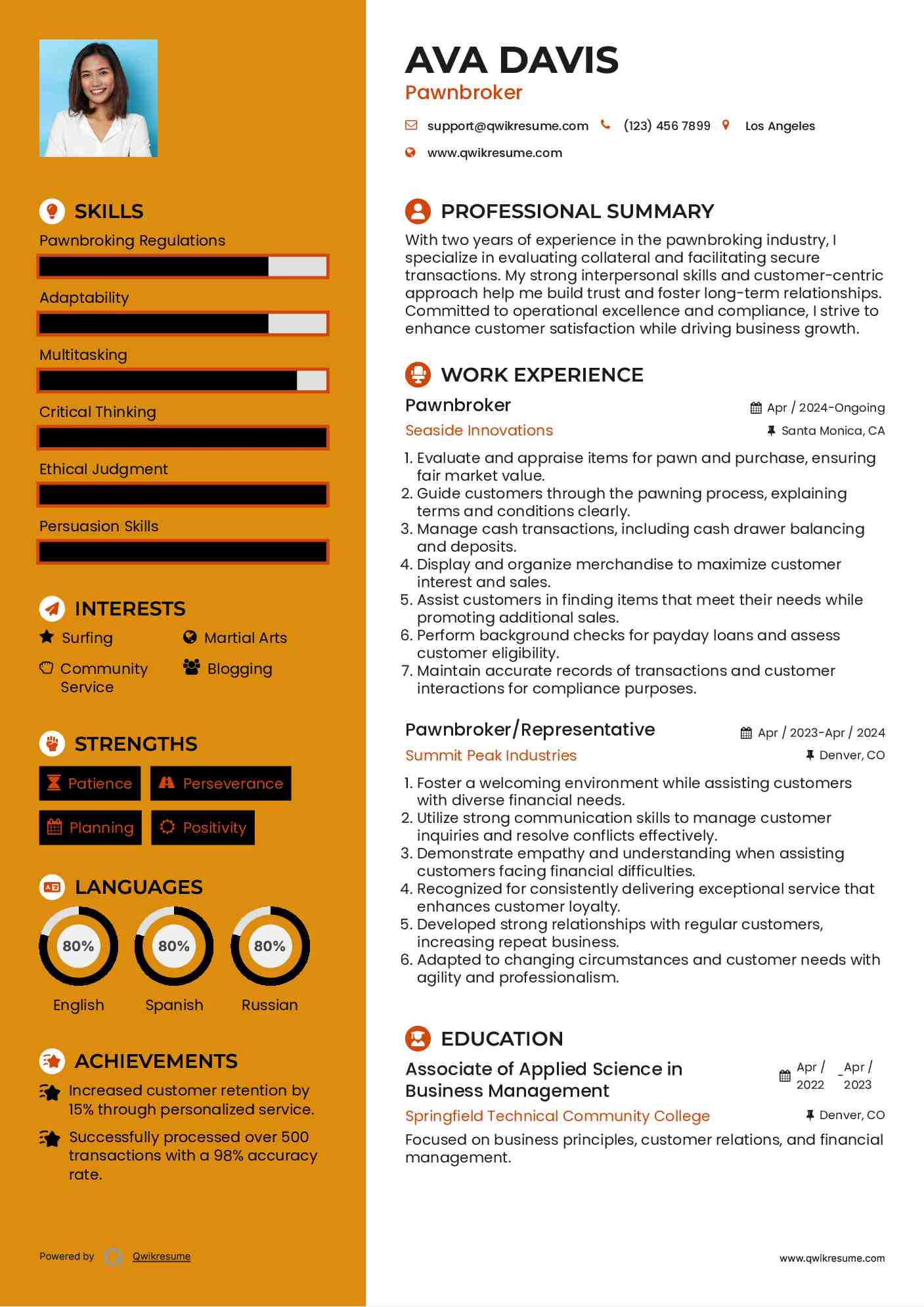 Pawnbroker Resume Template