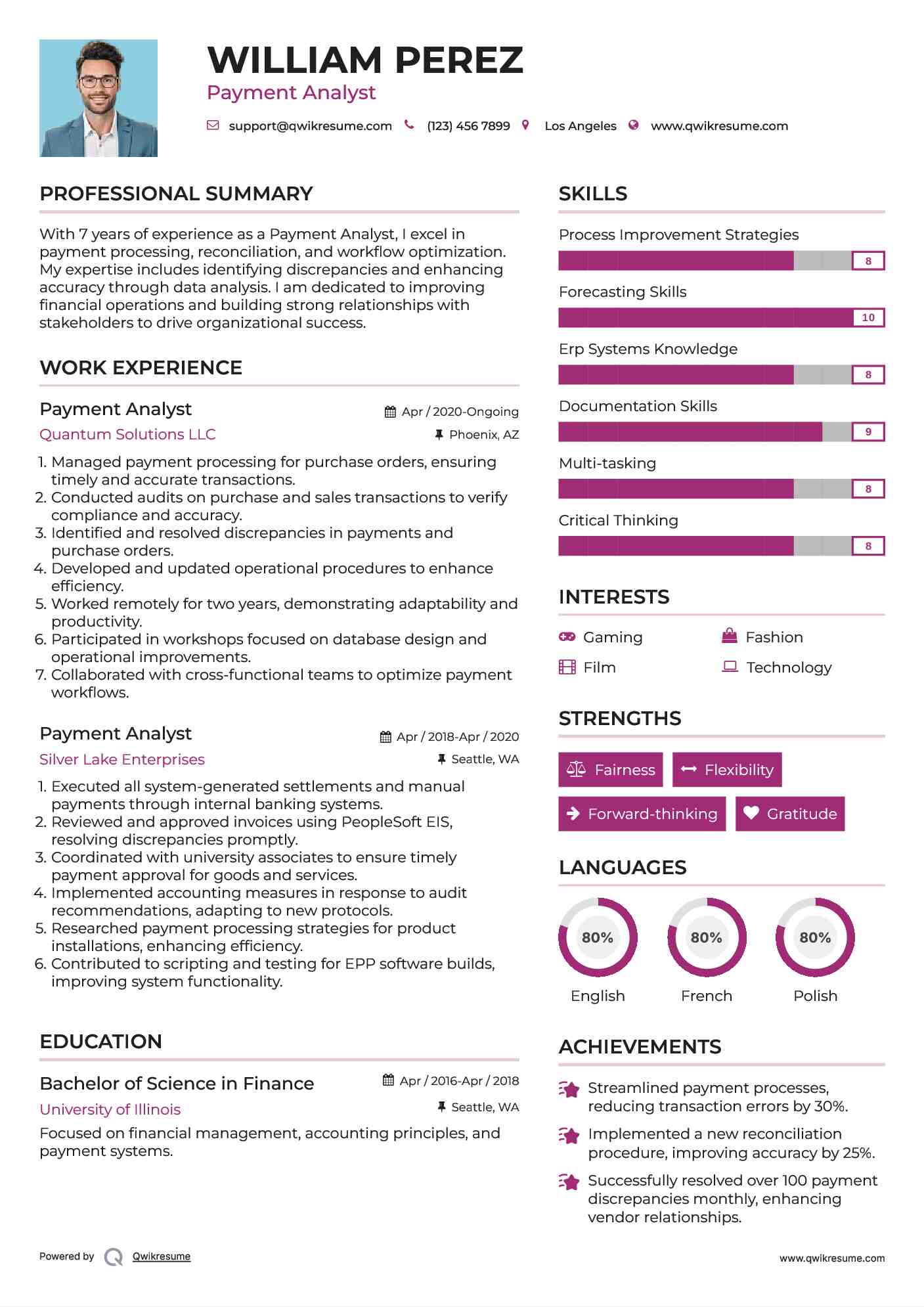 Payment Analyst Resume Model