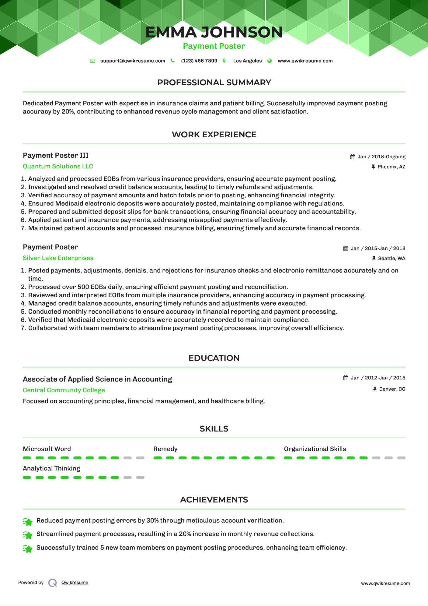 Payment Poster III Resume Format
