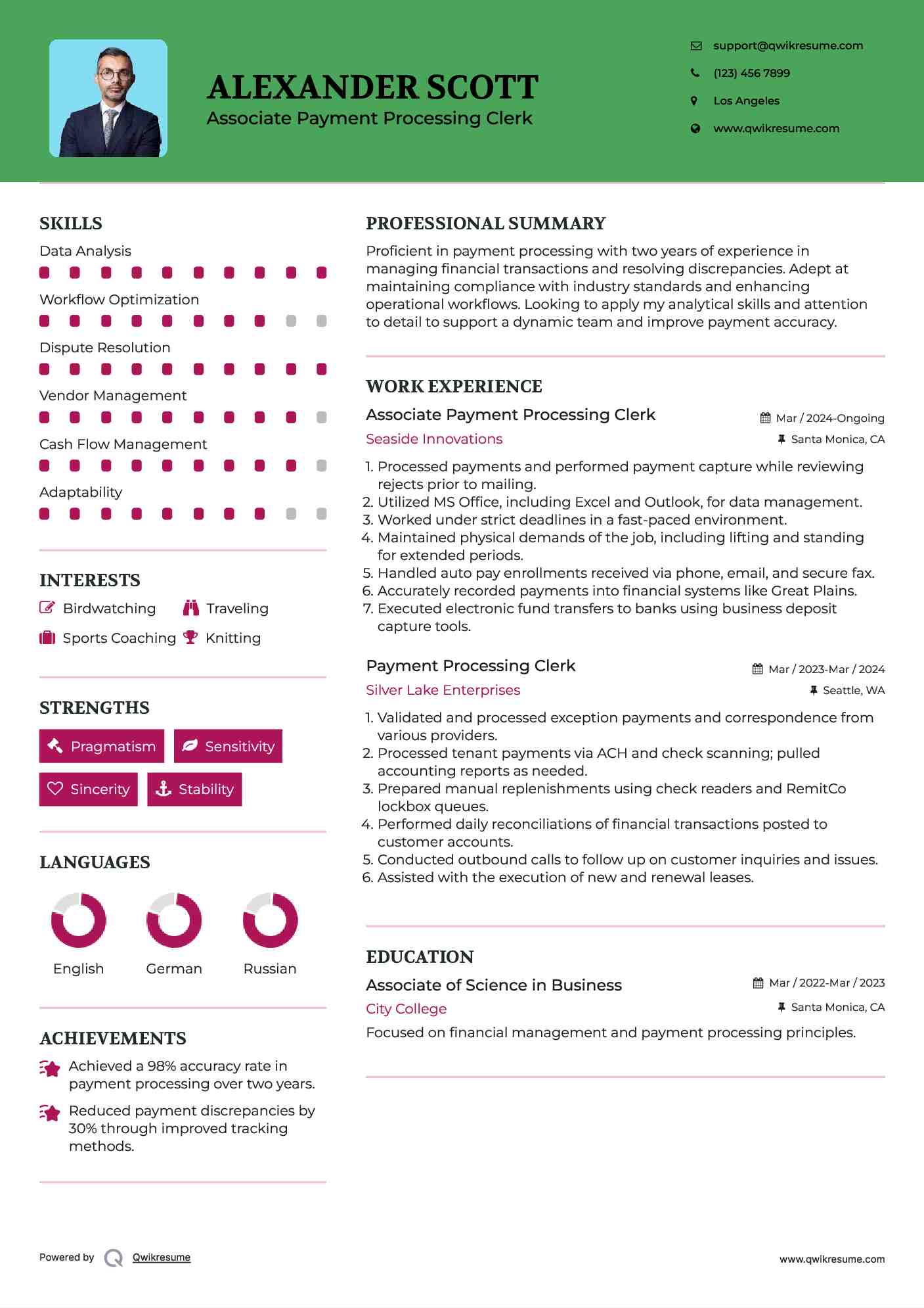Associate Payment Processing Clerk Resume Template