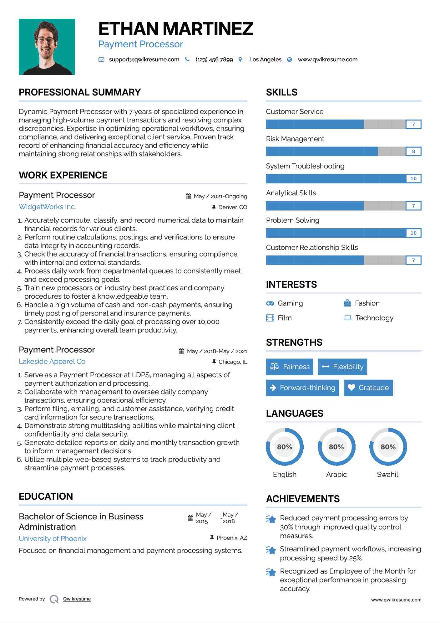 Payment Processor Resume Template