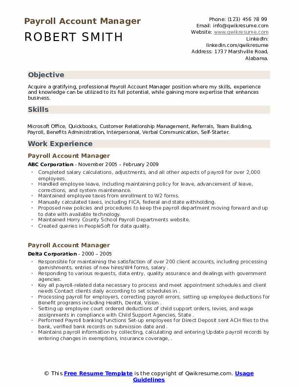 Payroll Account Manager Resume Samples | QwikResume