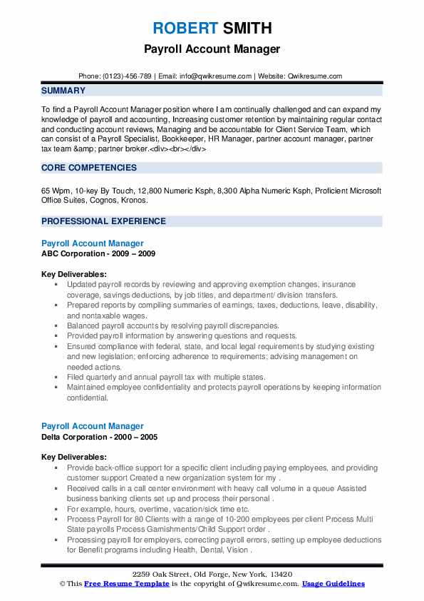 Payroll Account Manager Resume Samples | QwikResume