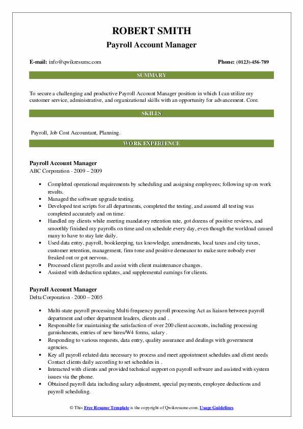 Payroll Account Manager Resume Samples | QwikResume