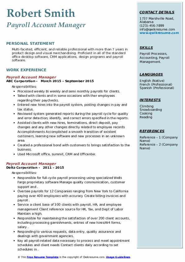 Payroll Account Manager Resume Samples | QwikResume