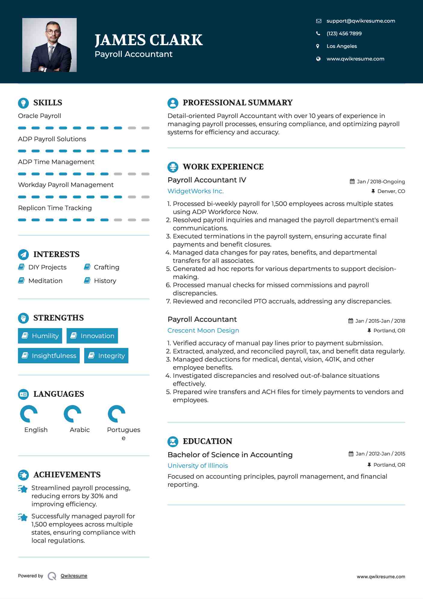 payroll accountant resume samples qwikresume payroll accountant resume