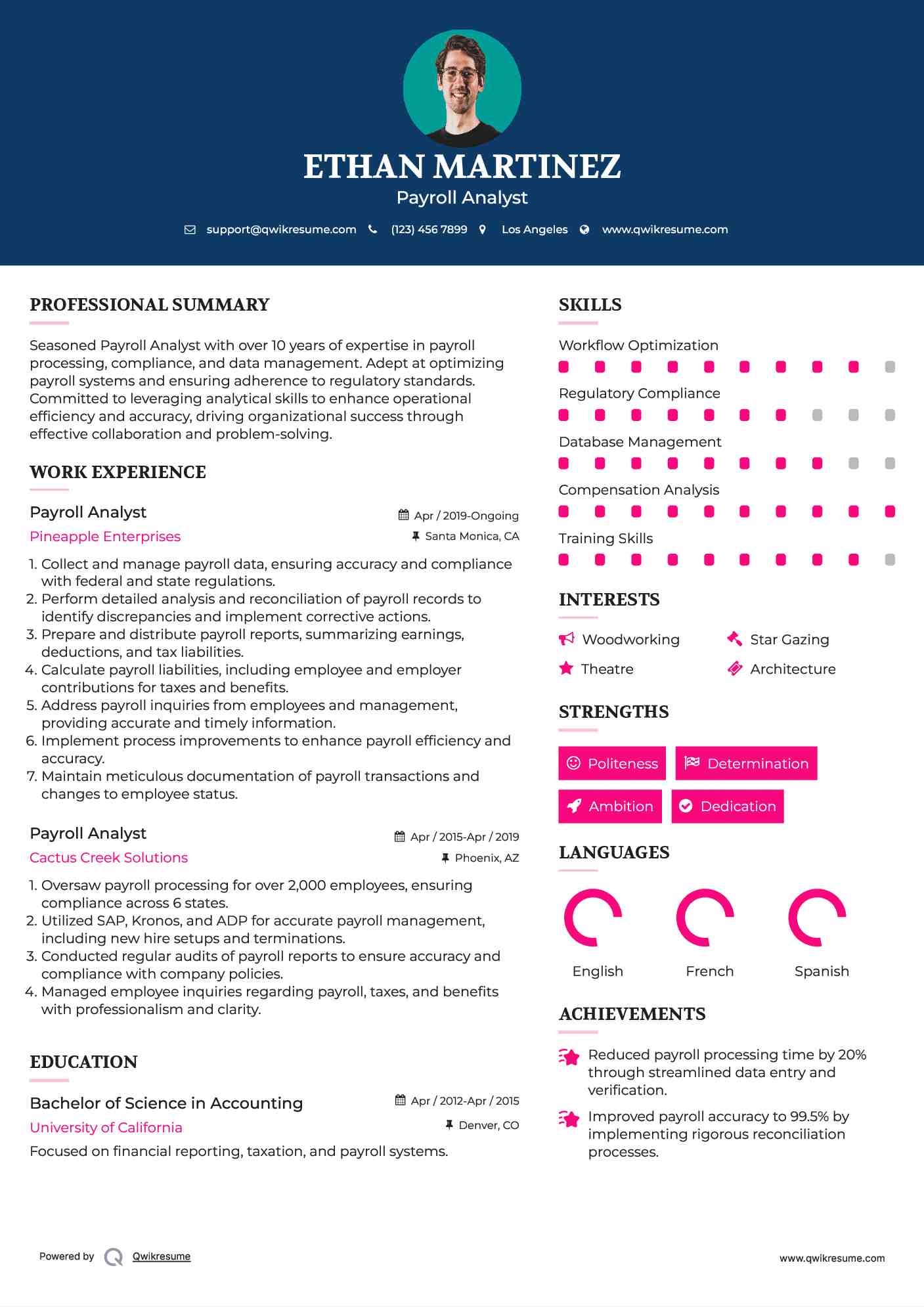 Payroll Analyst Resume Example