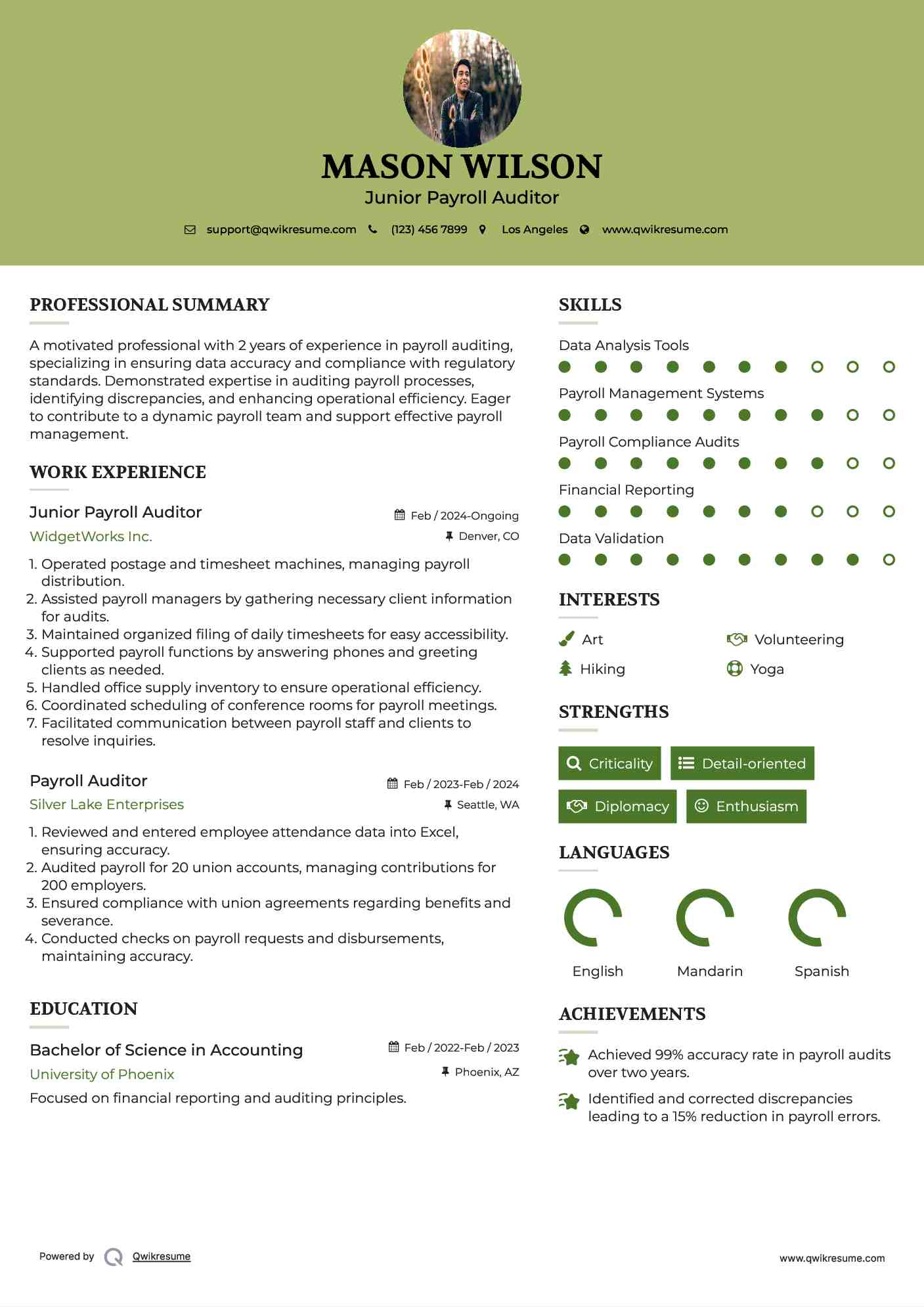 Junior Payroll Auditor Resume Format