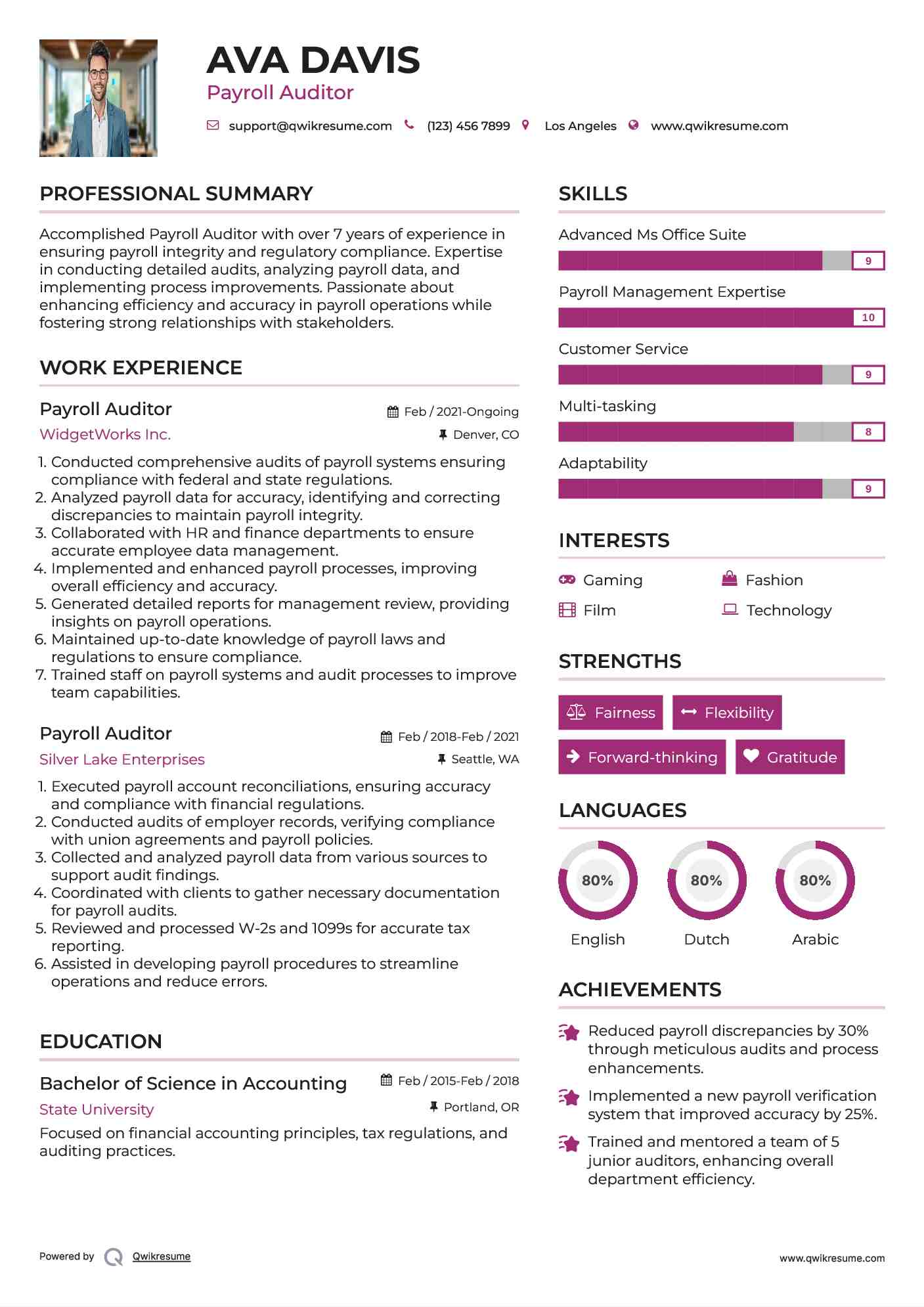 Payroll Auditor Resume Example