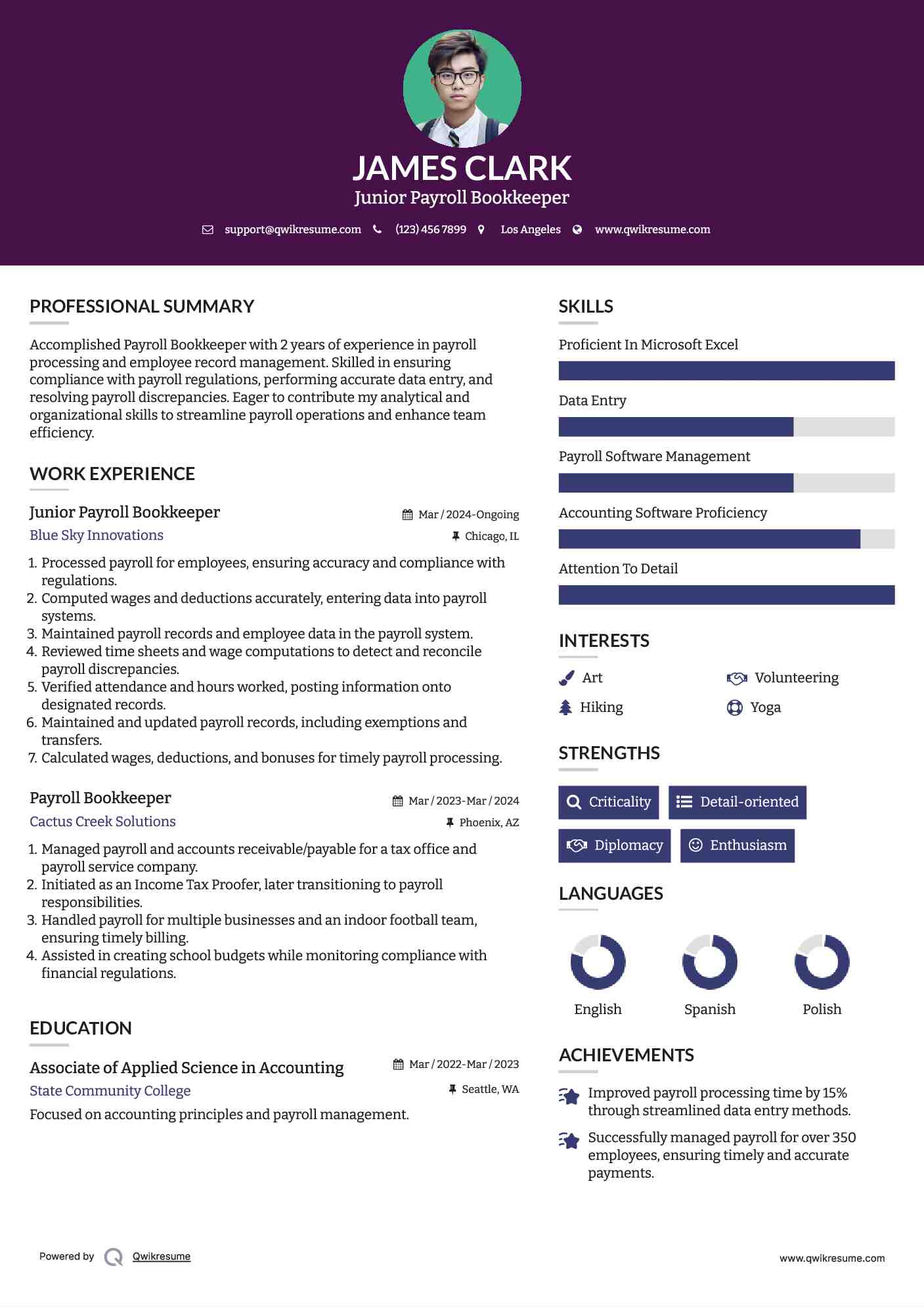 Junior Payroll Bookkeeper Resume Format