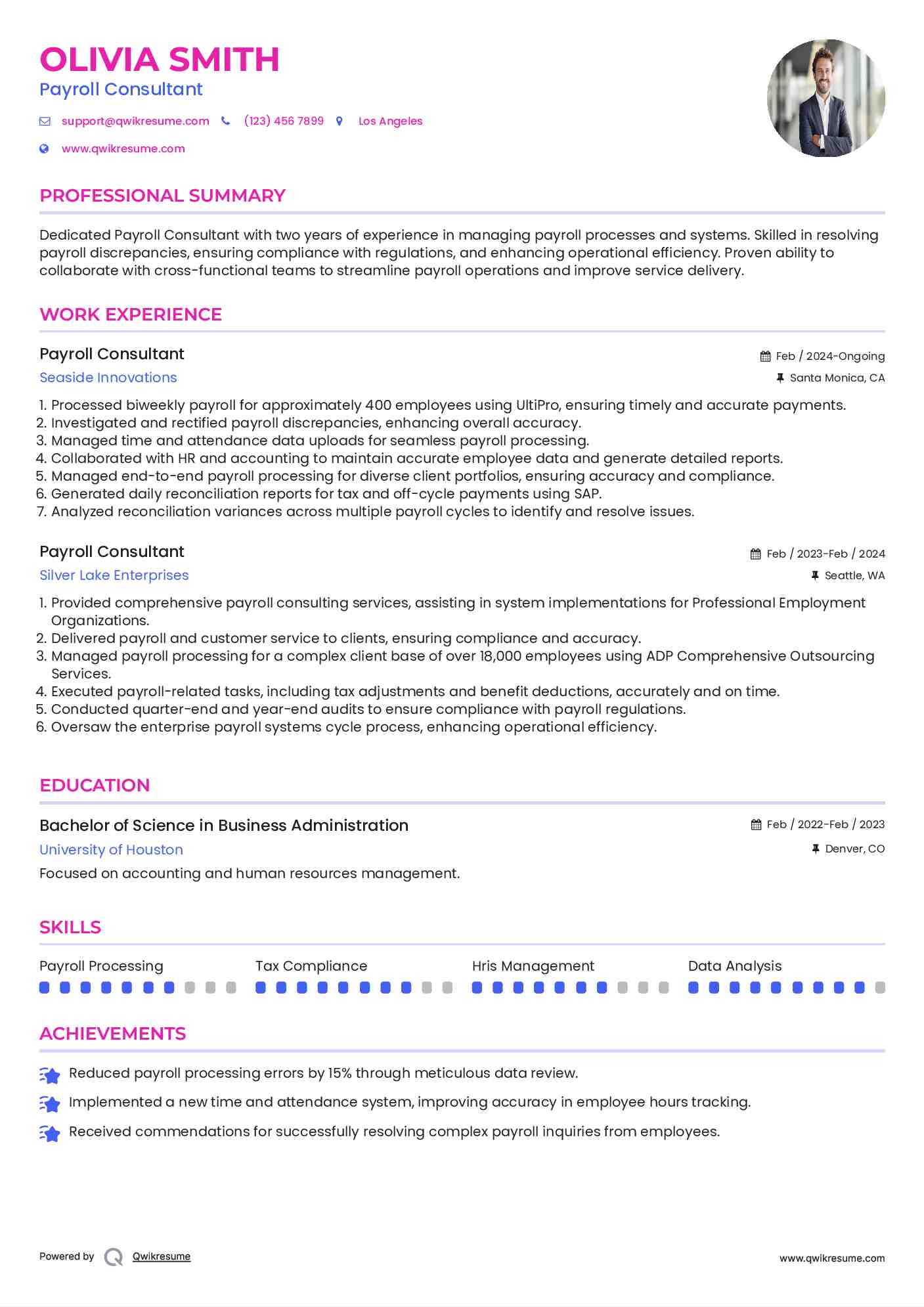 Payroll Consultant Resume Example
