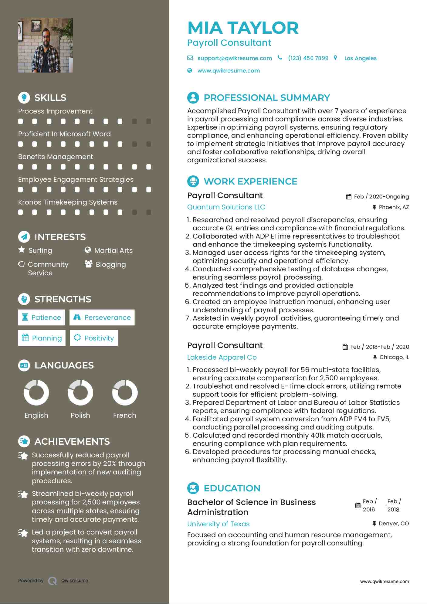 Payroll Consultant Resume Template