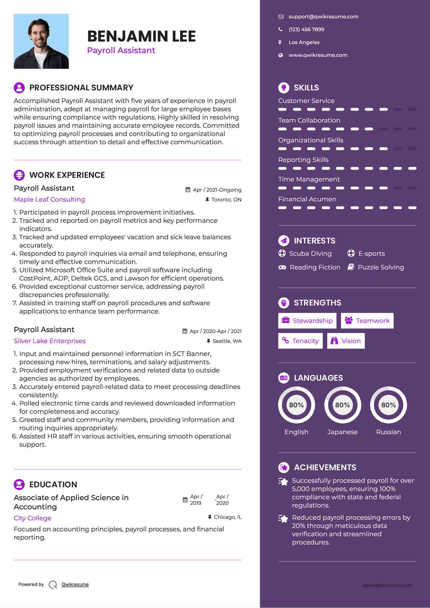 Payroll Assistant Resume Template
