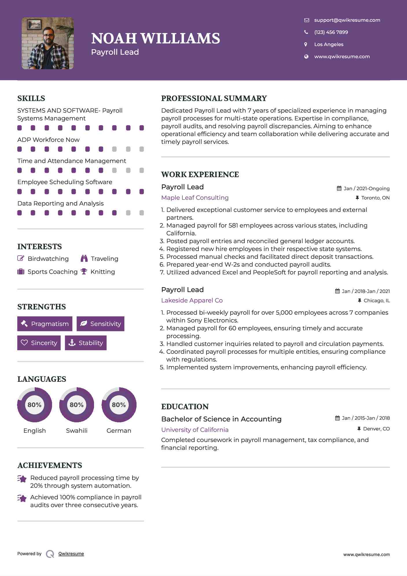 Payroll Lead Resume Format