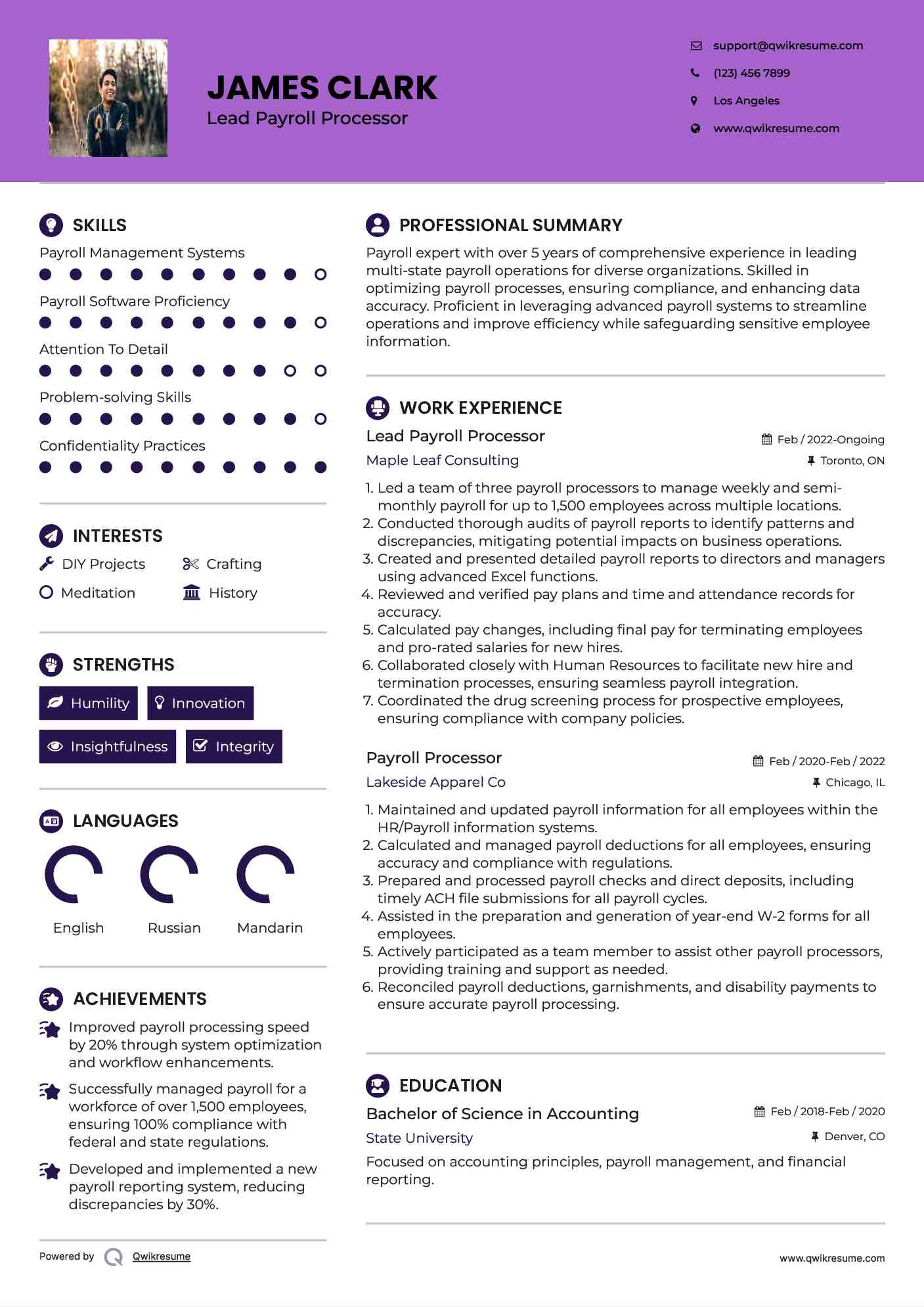 Lead Payroll Processor Resume Format