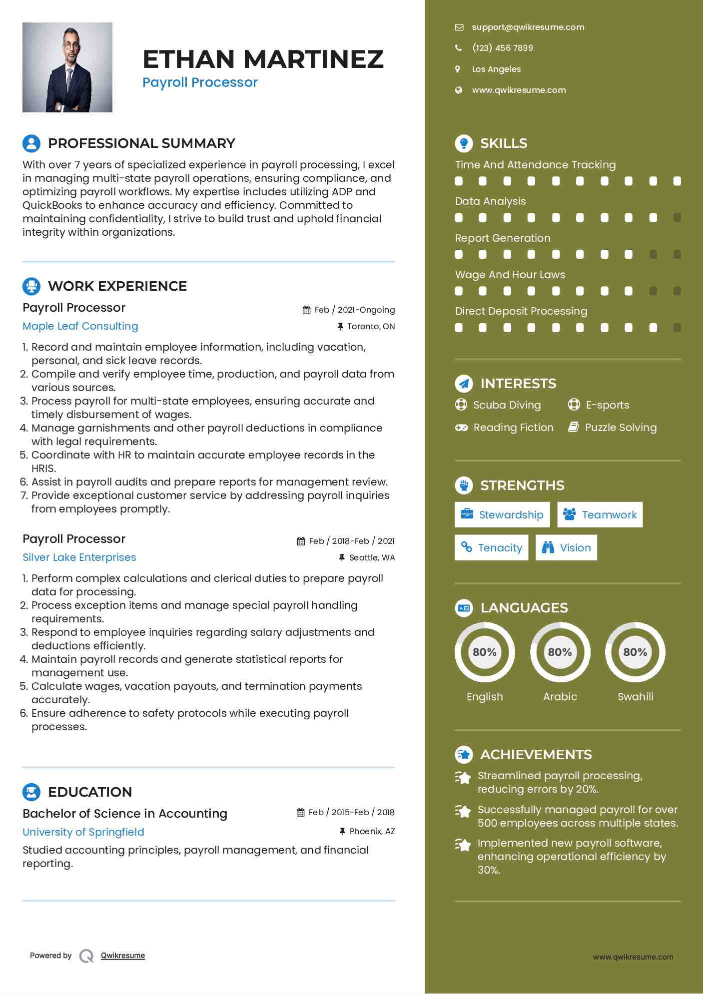 Payroll Processor Resume Example