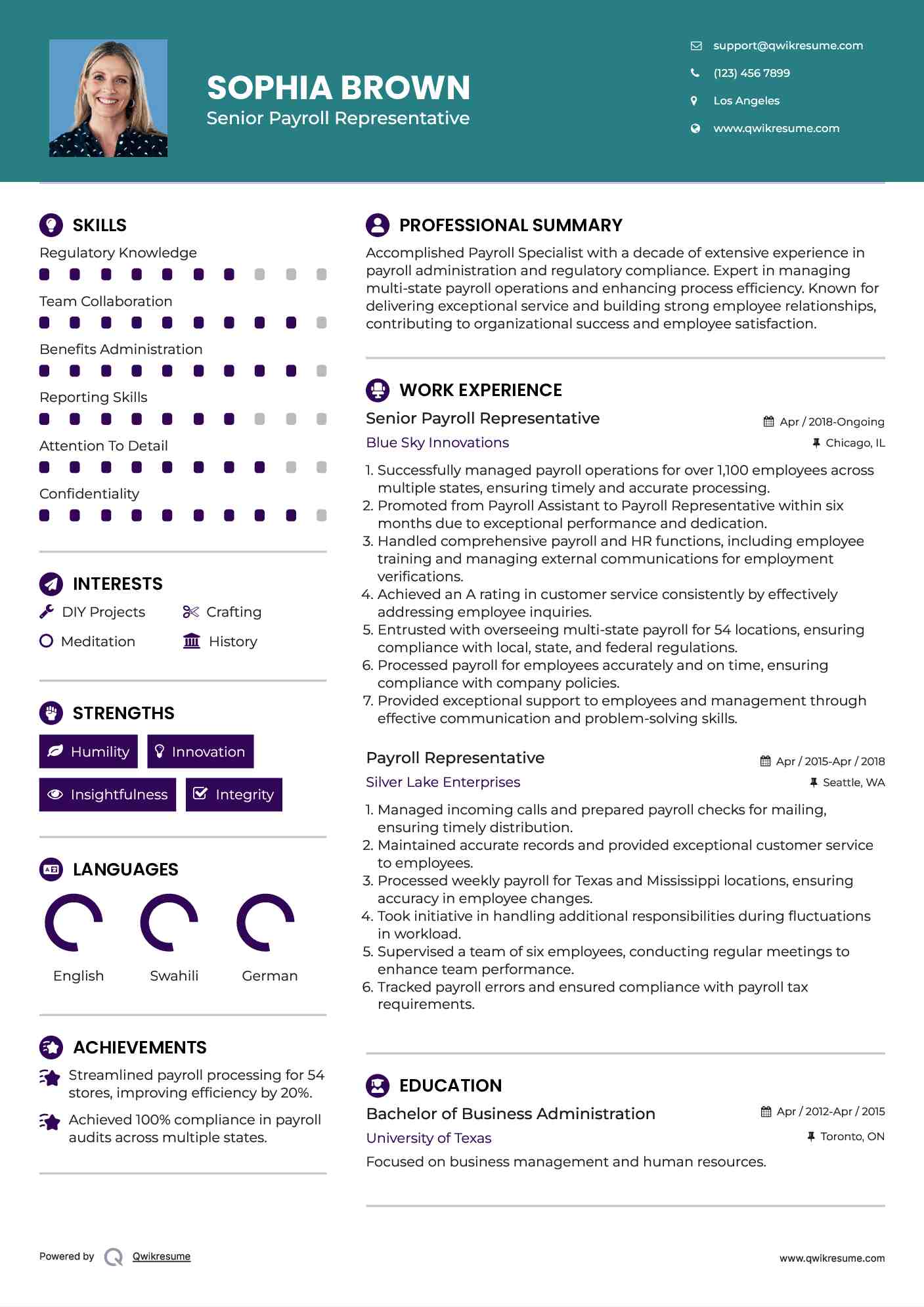 Senior Payroll Representative Resume Template