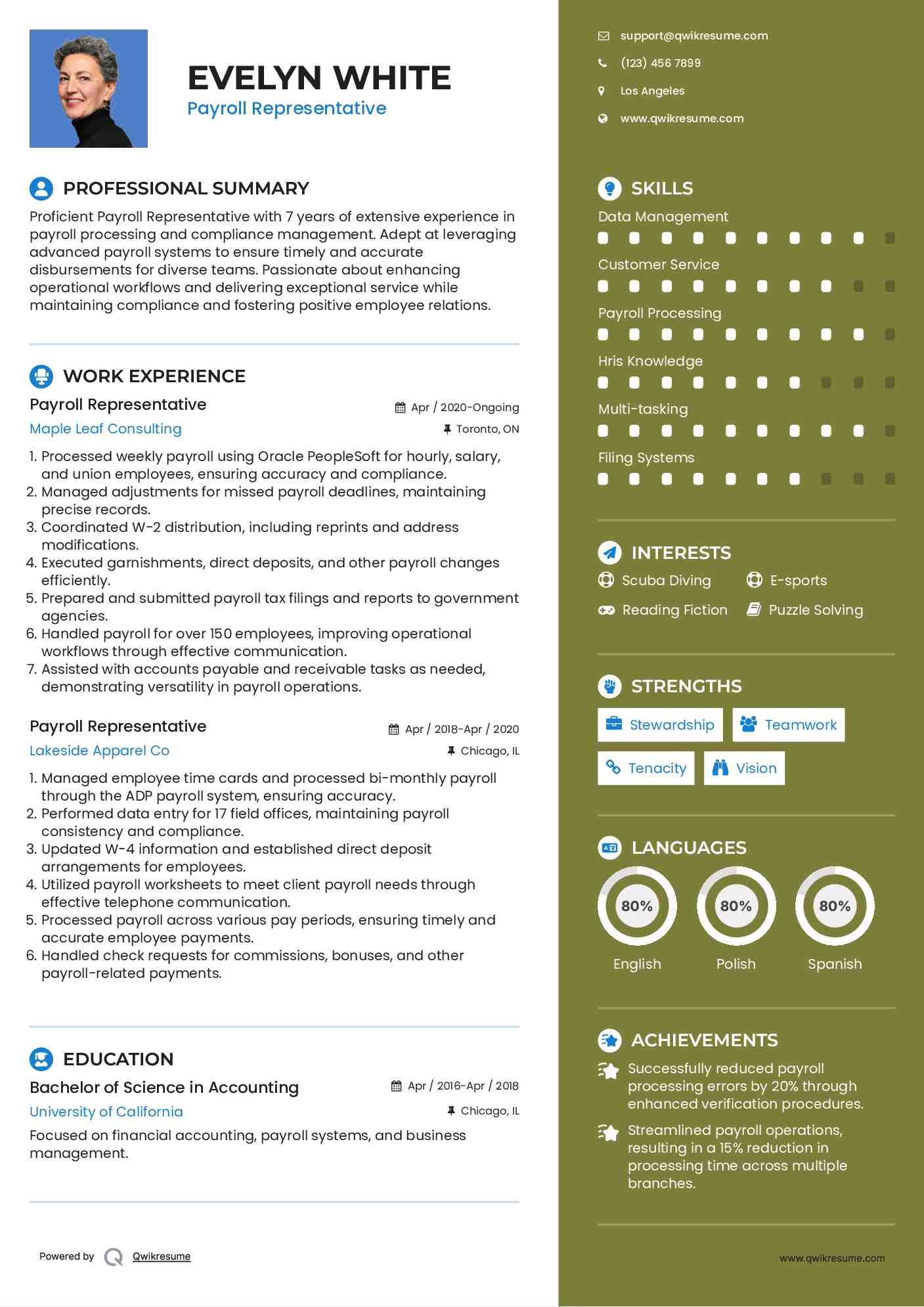 Payroll Representative Resume Format