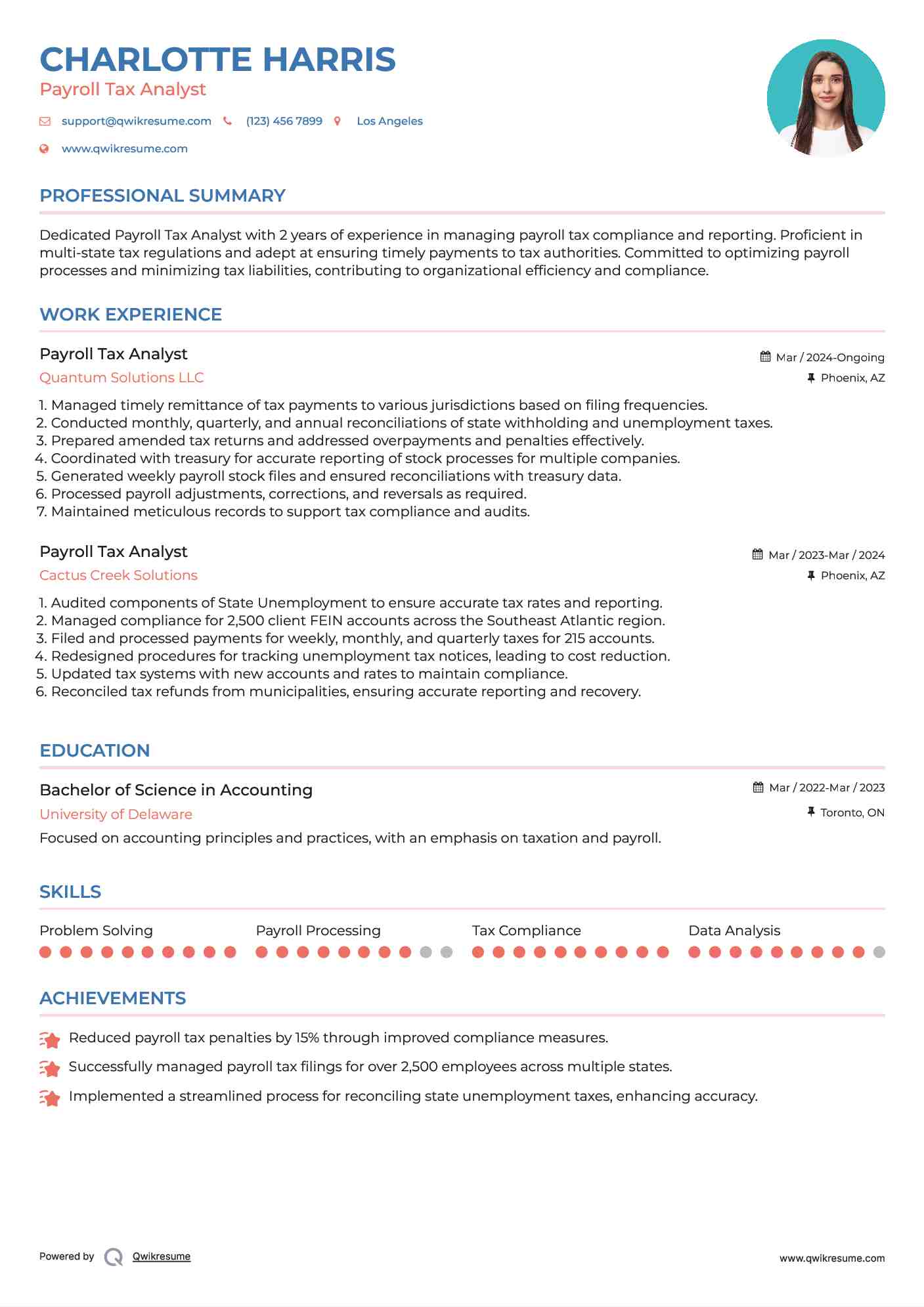 Payroll Tax Analyst Resume Format