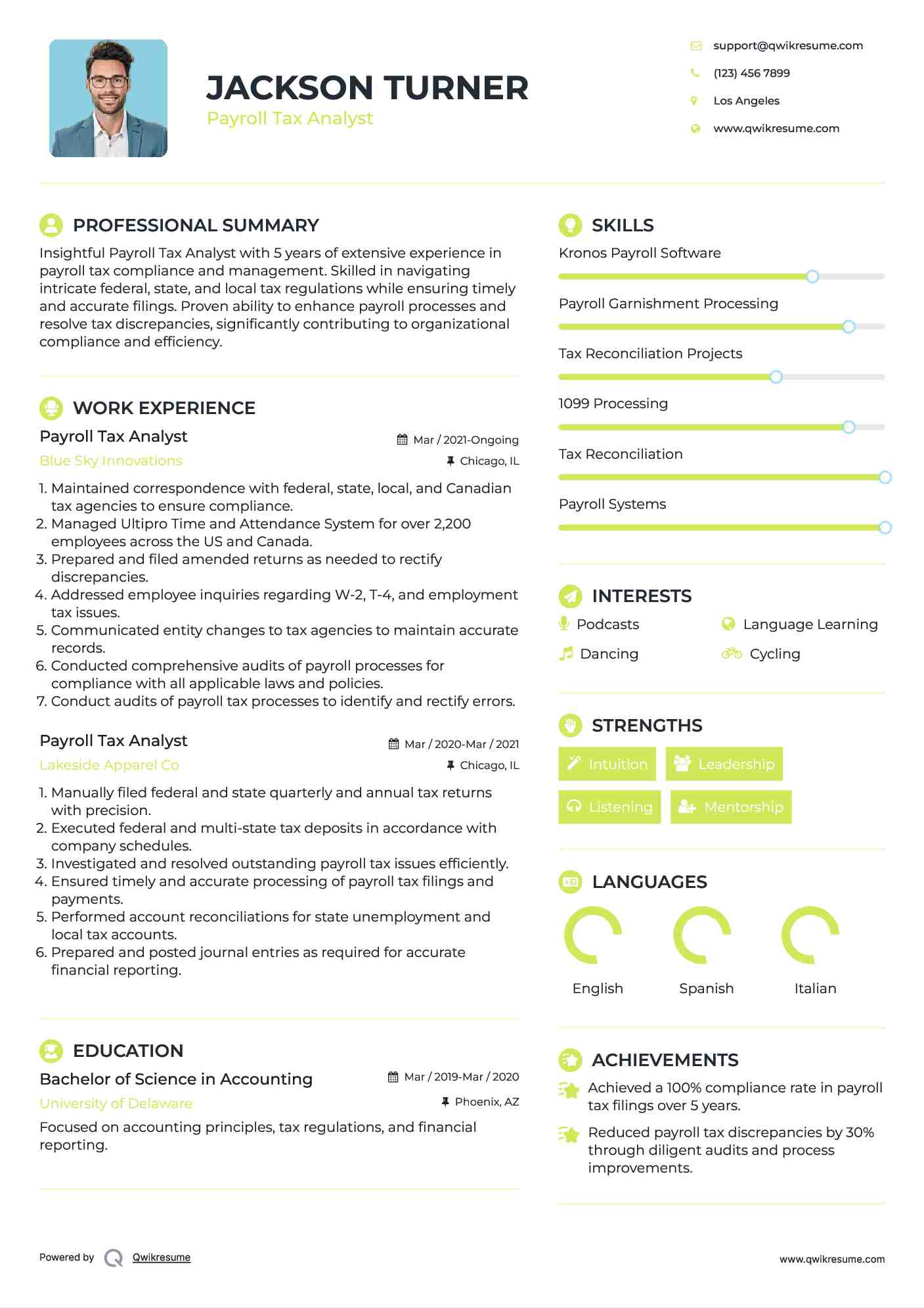 Payroll Tax Analyst Resume Format