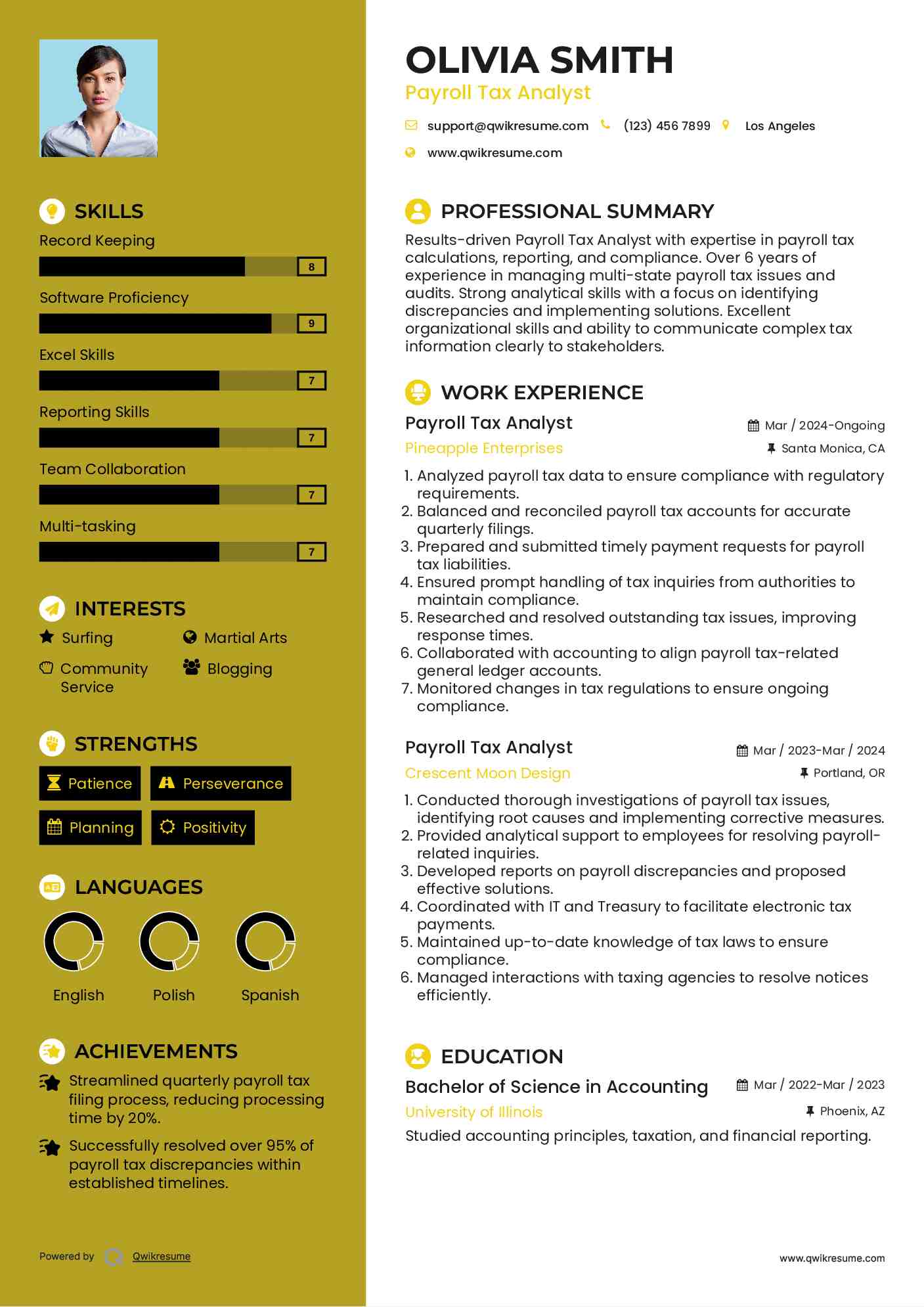 Payroll Tax Analyst Resume Sample