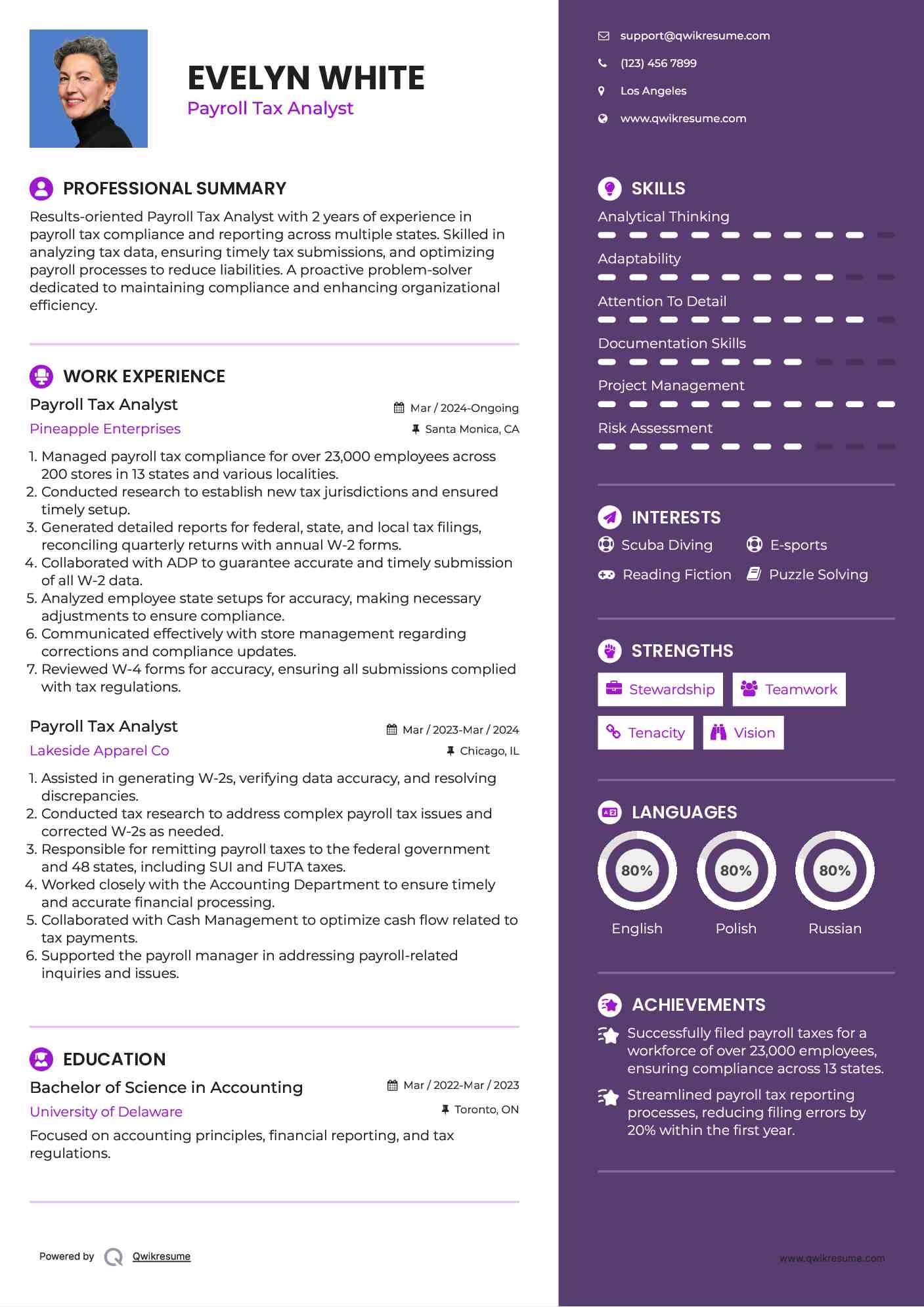 Payroll Tax Analyst Resume Format