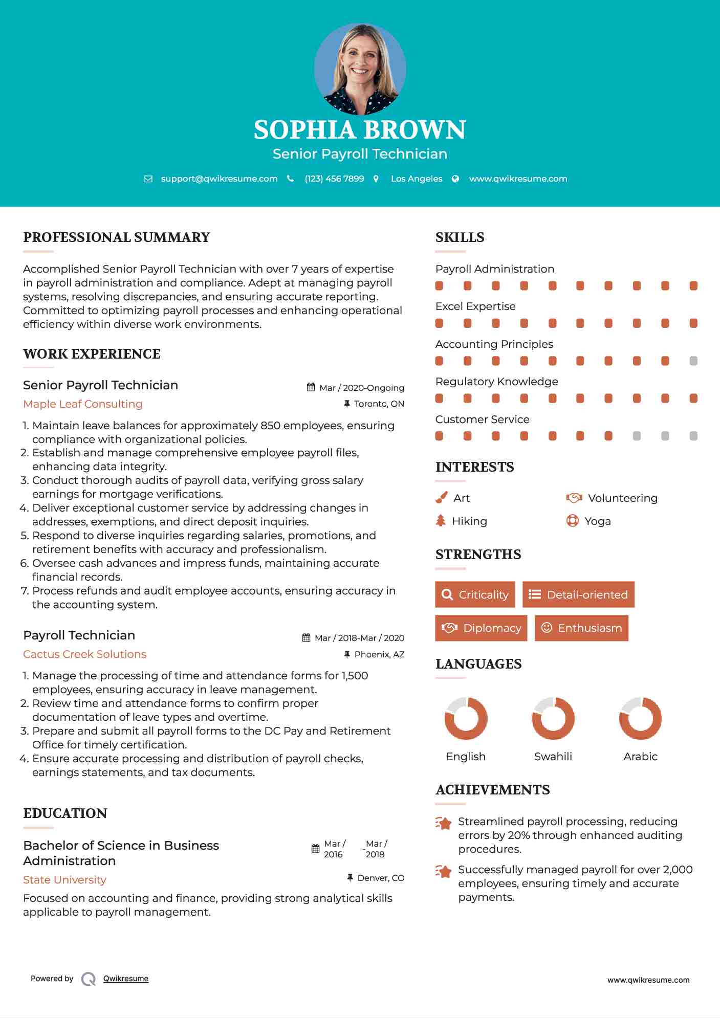 Senior Payroll Technician Resume Format