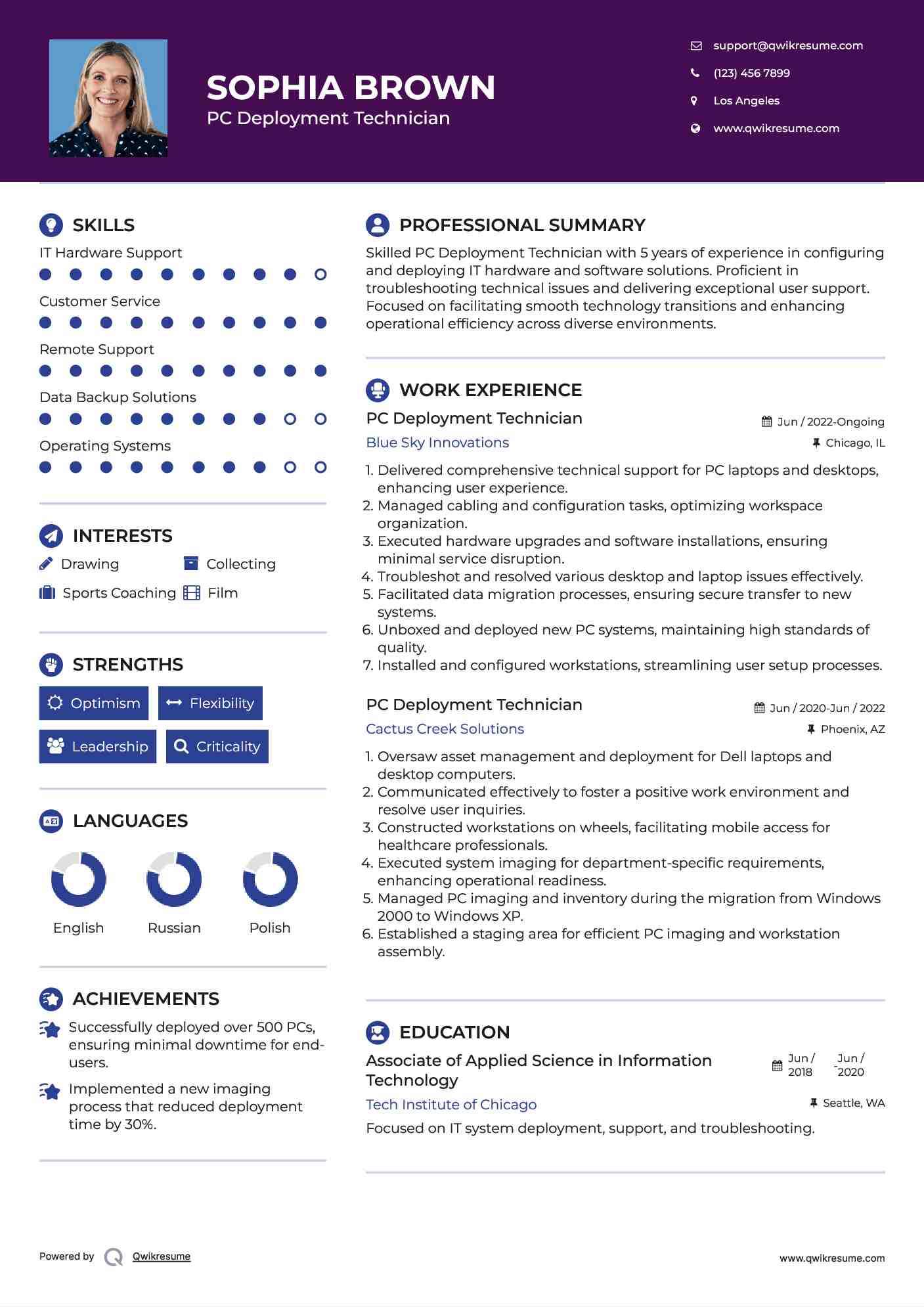 PC Deployment Technician Resume Model