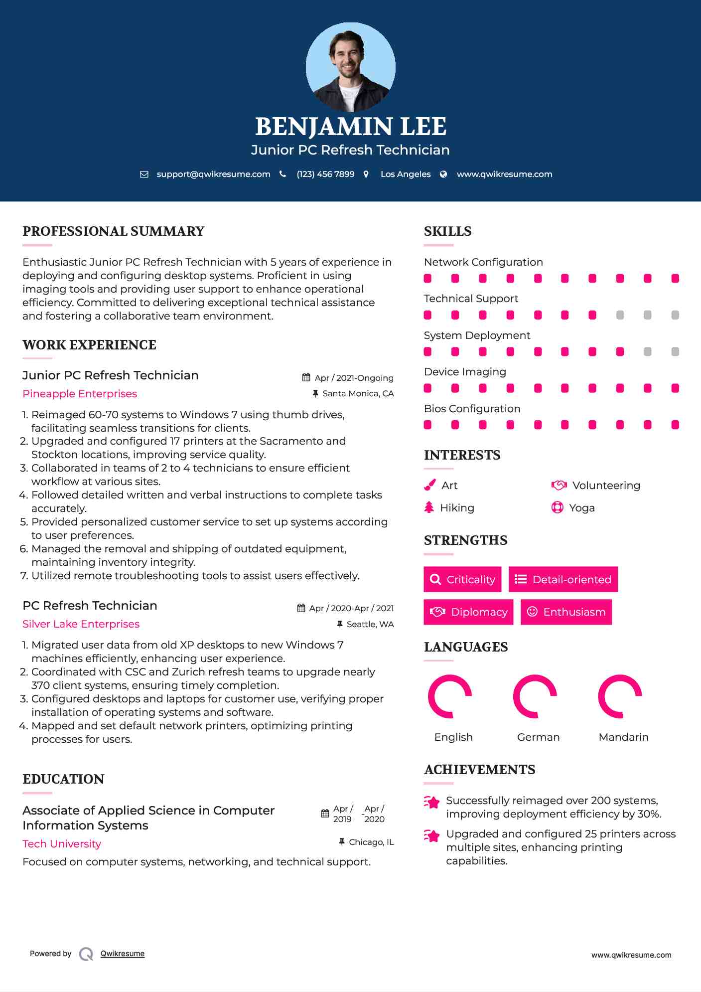Junior PC Refresh Technician Resume Model