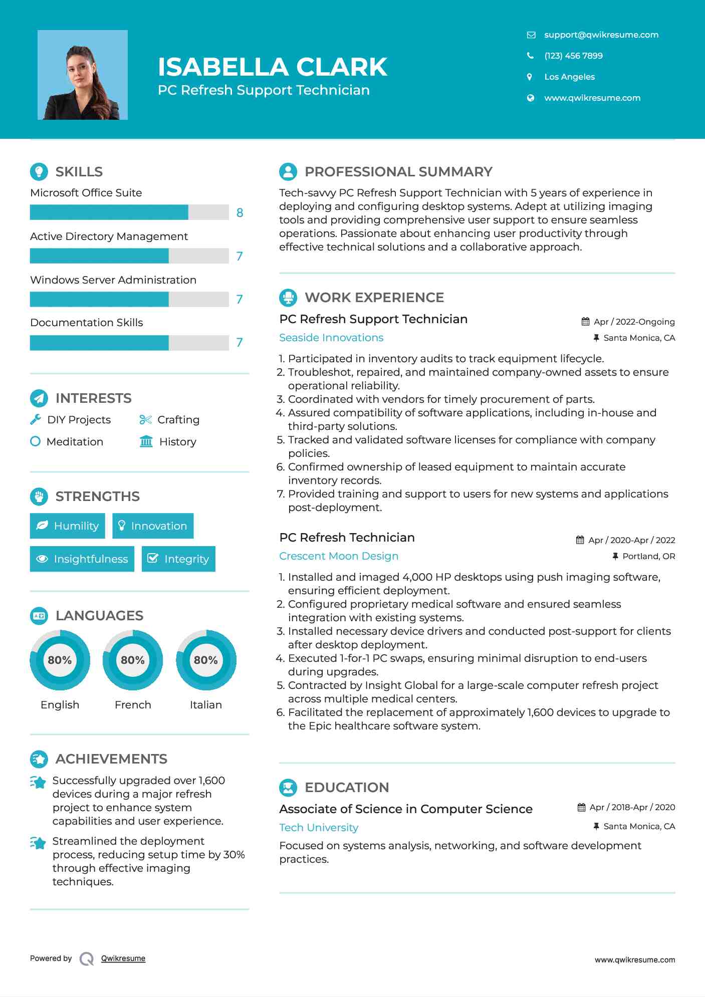 PC Refresh Support Technician Resume Example