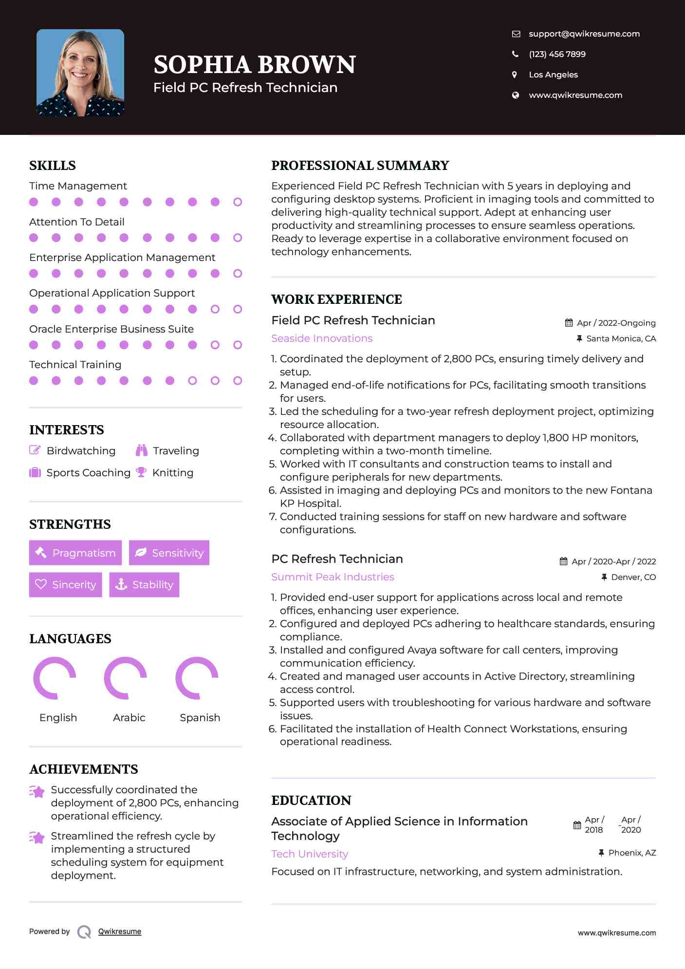 Field PC Refresh Technician Resume Example