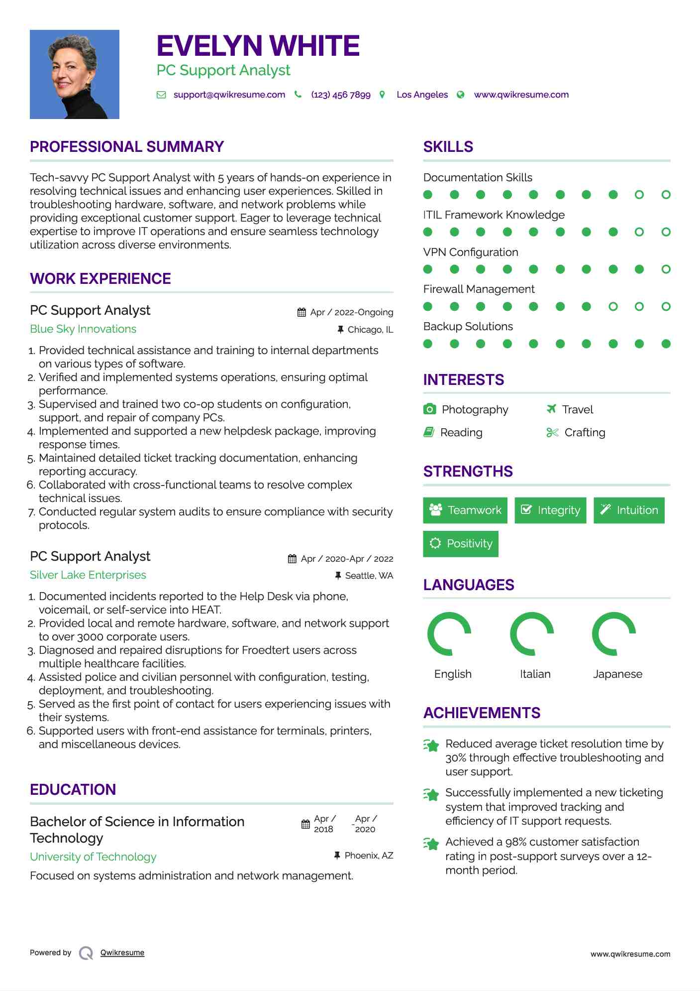 PC Support Analyst Resume Format