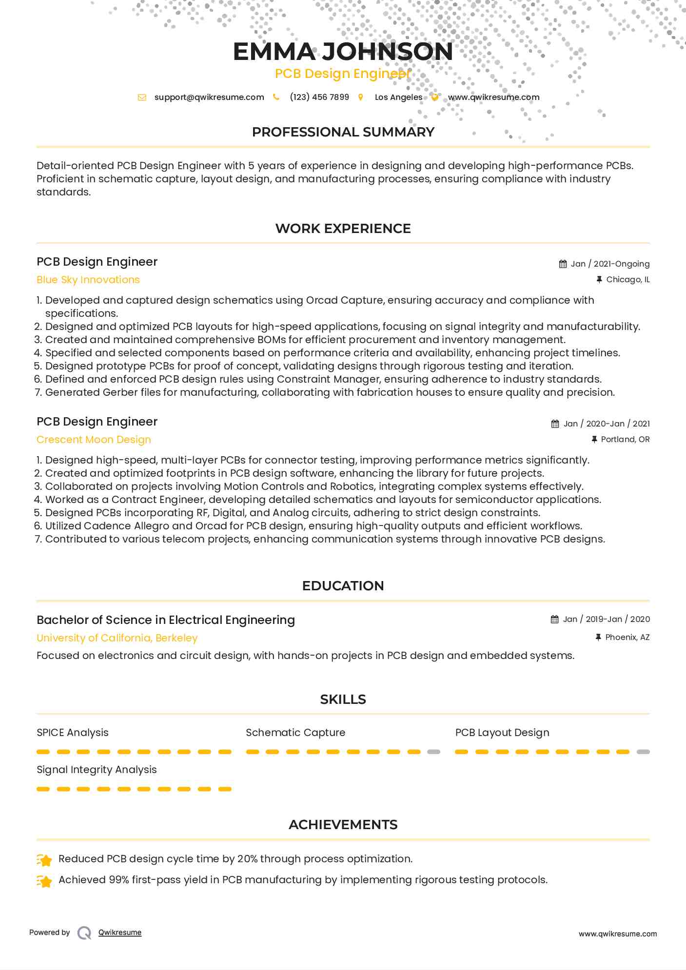 PCB Design Engineer Resume Sample